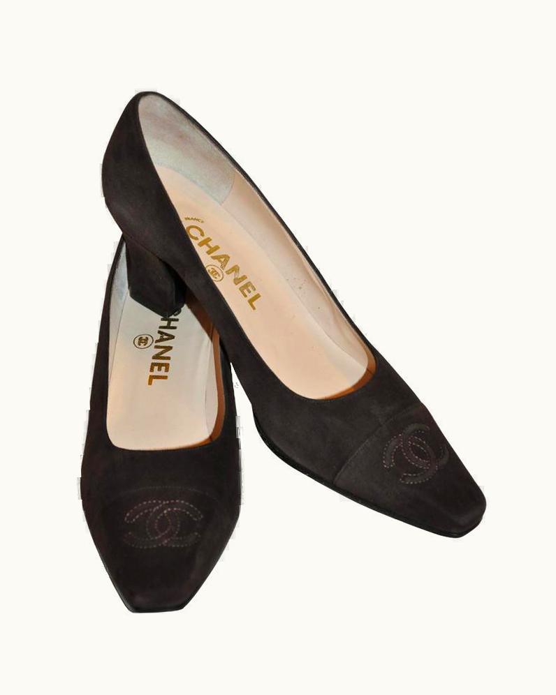 Chanel Chanel Coco Brown Signature Lambskin Suede Mid-Heel Pumps
