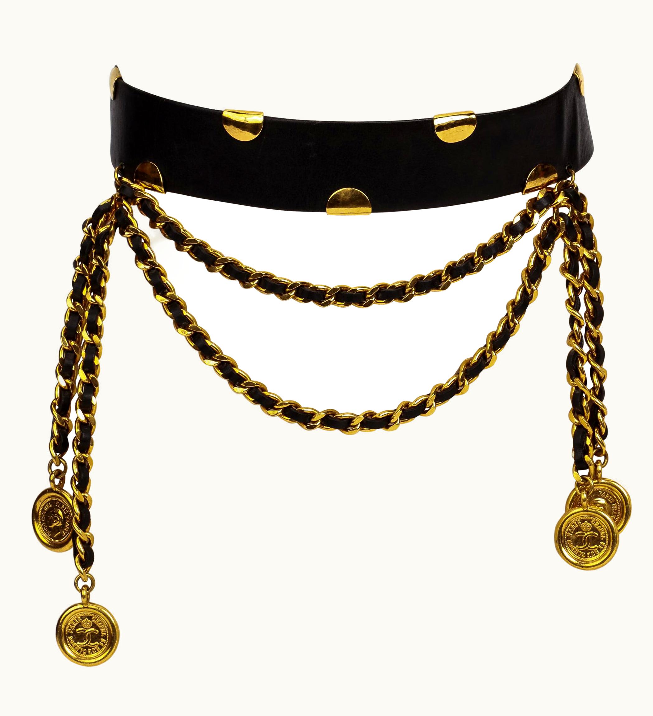 Chanel 90' Vintage Chanel Black Leather Chain Belt Spring