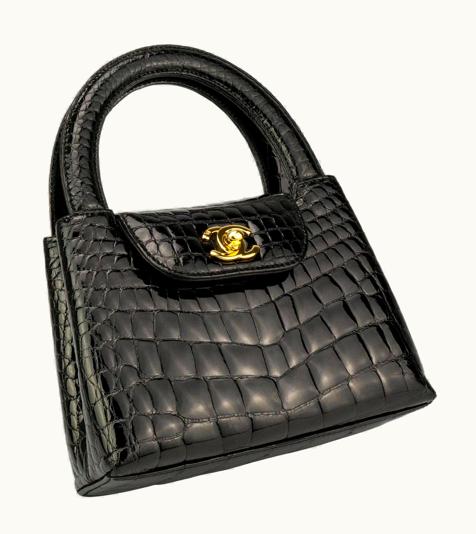 Chanel Chanel Black Crocodile Vintage Mini Teeny Tiny Kelly Clutch Alligator Tote Bag