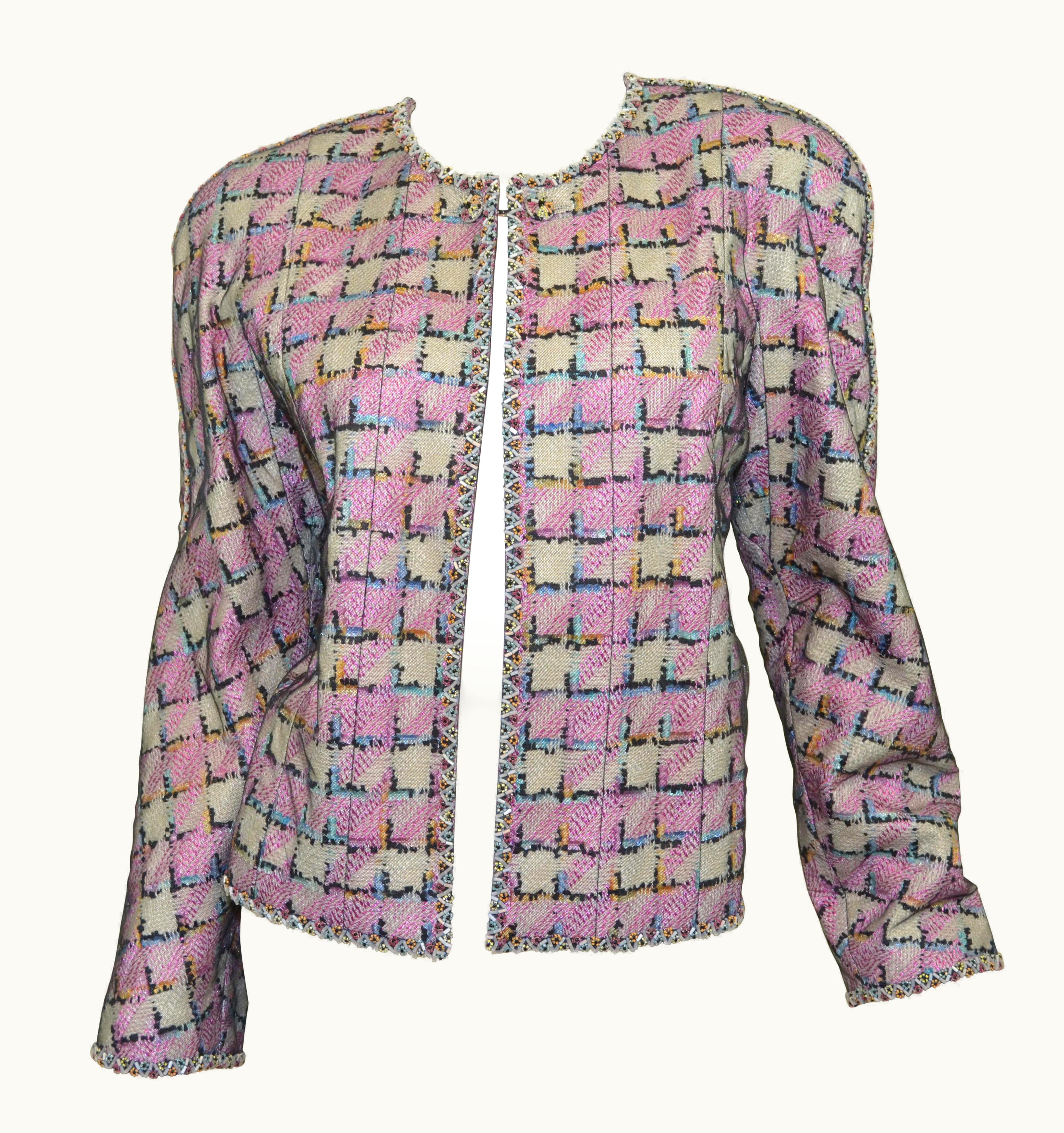 Chanel 1998 C Chanel Multicolor Embellished Jacket With Mesh Overlay