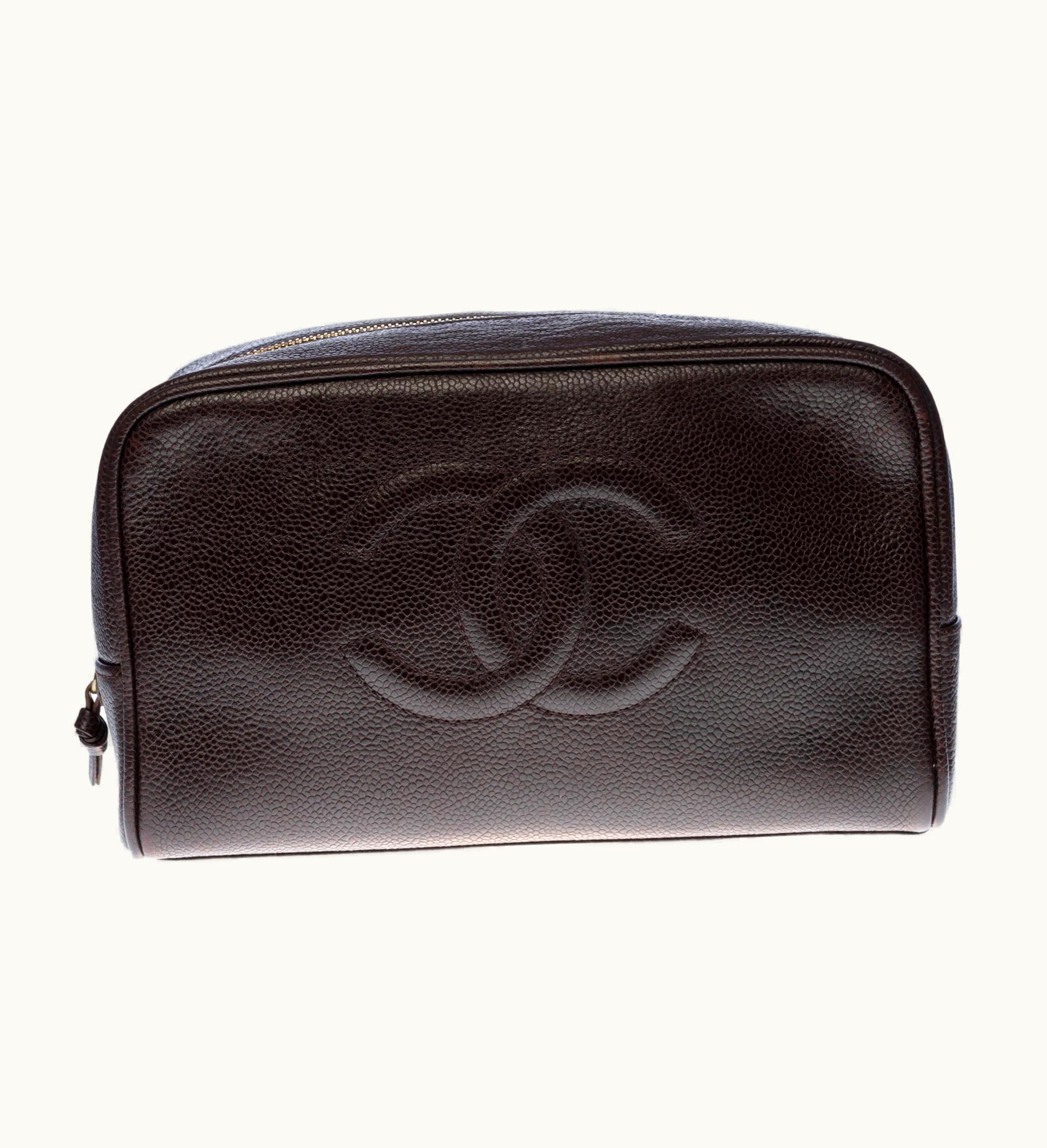 Chanel Charming Chanel Cc Toilet Bag In Brown Caviar Leather