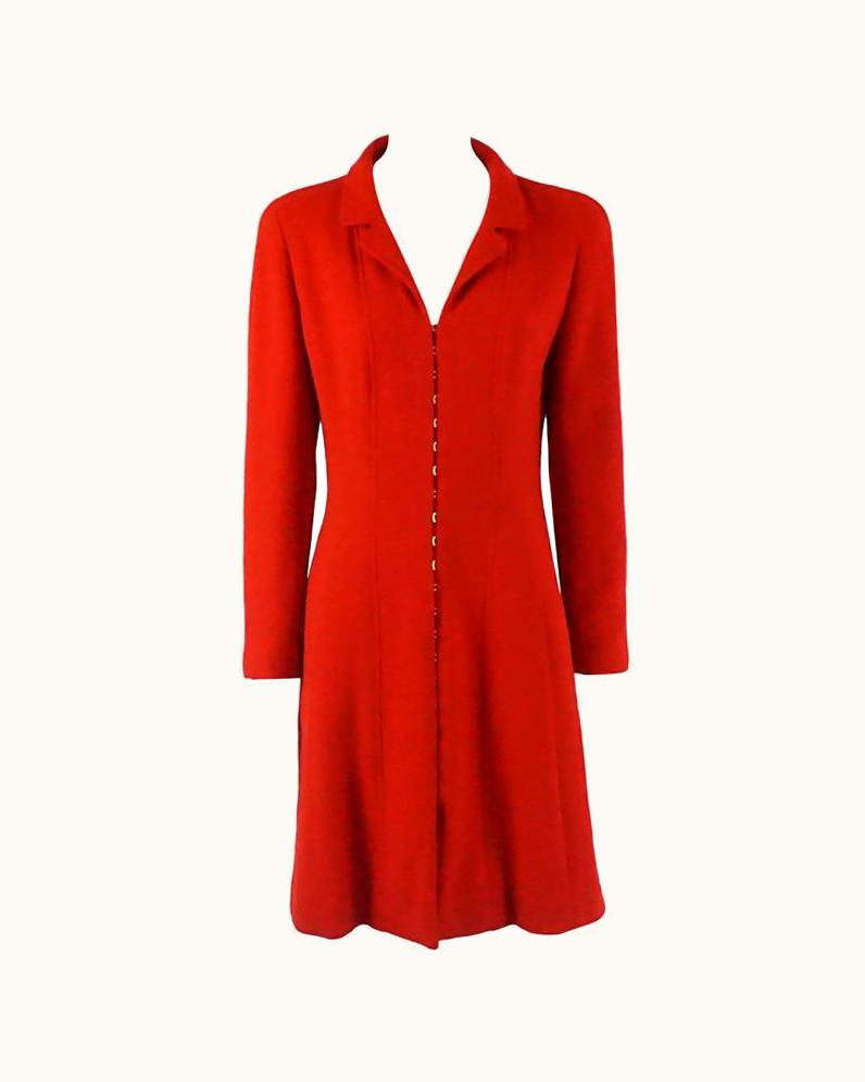 Chanel Chanel Red Double Faced Wool Coat Dress