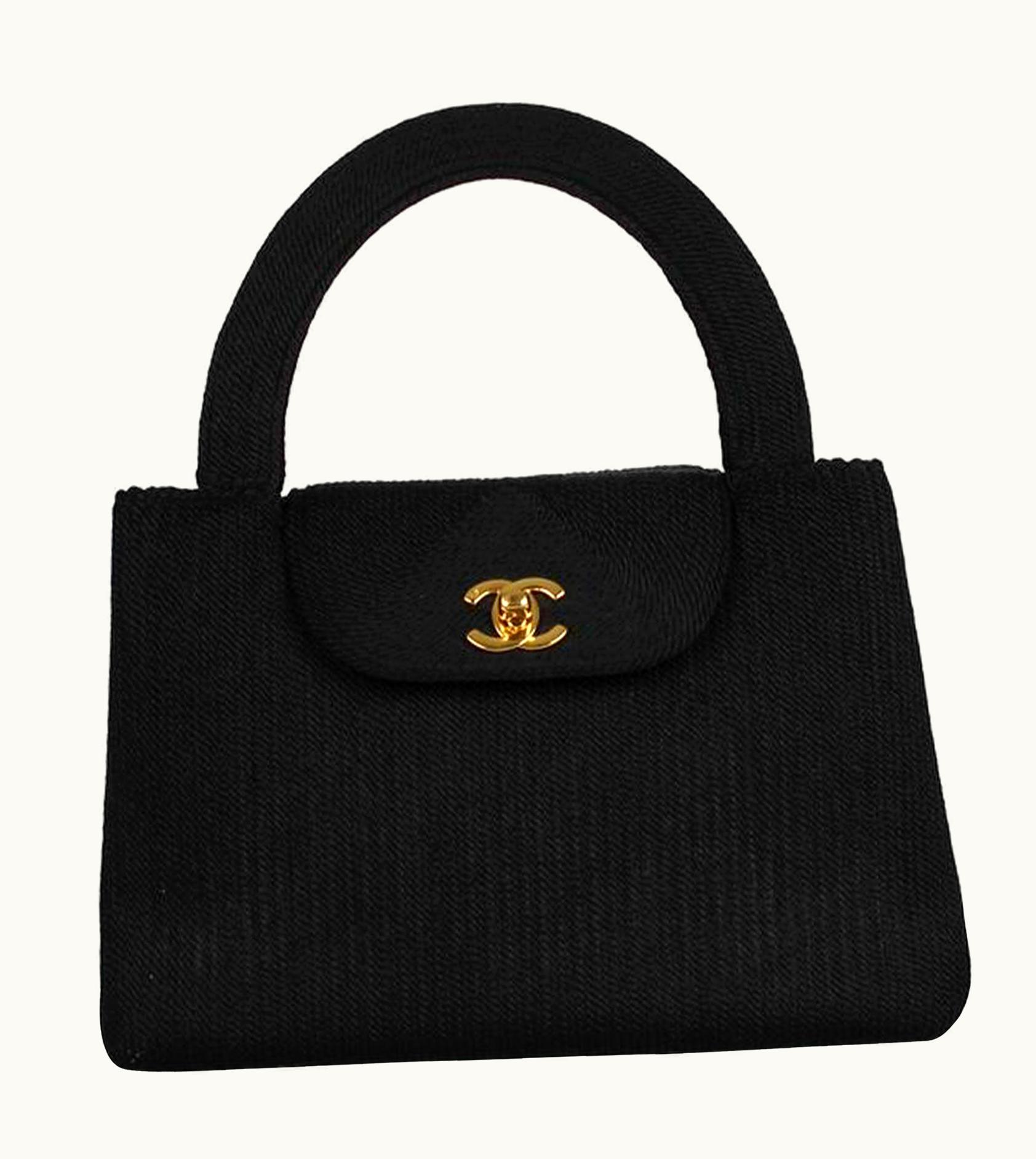 Chanel Chanel Classic Flap Top Handle Rare Vintage Black Canvas Satchel