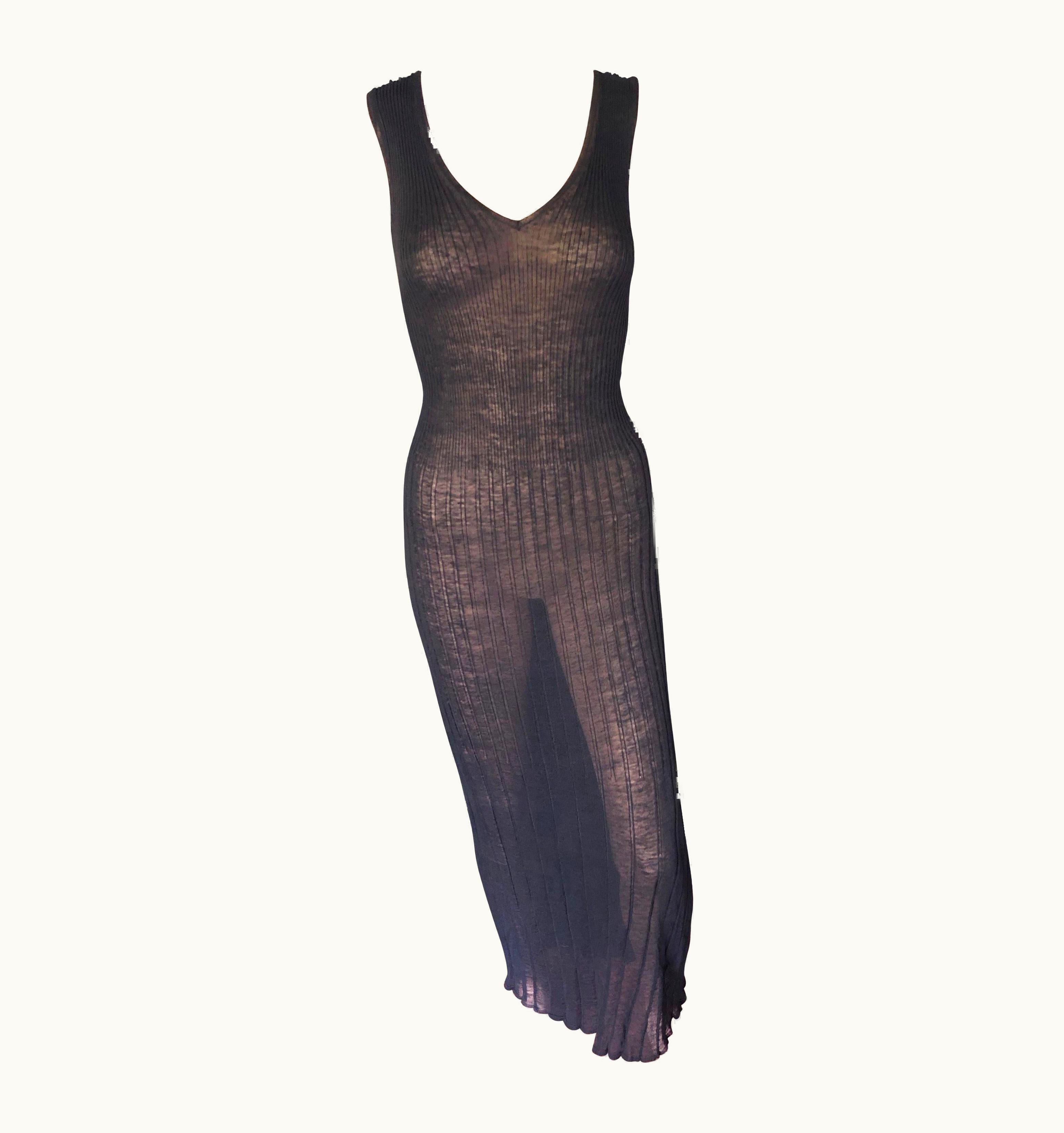 Chanel Chanel S/S 1999 Sheer Knit Mesh Black Maxi Dress Gown