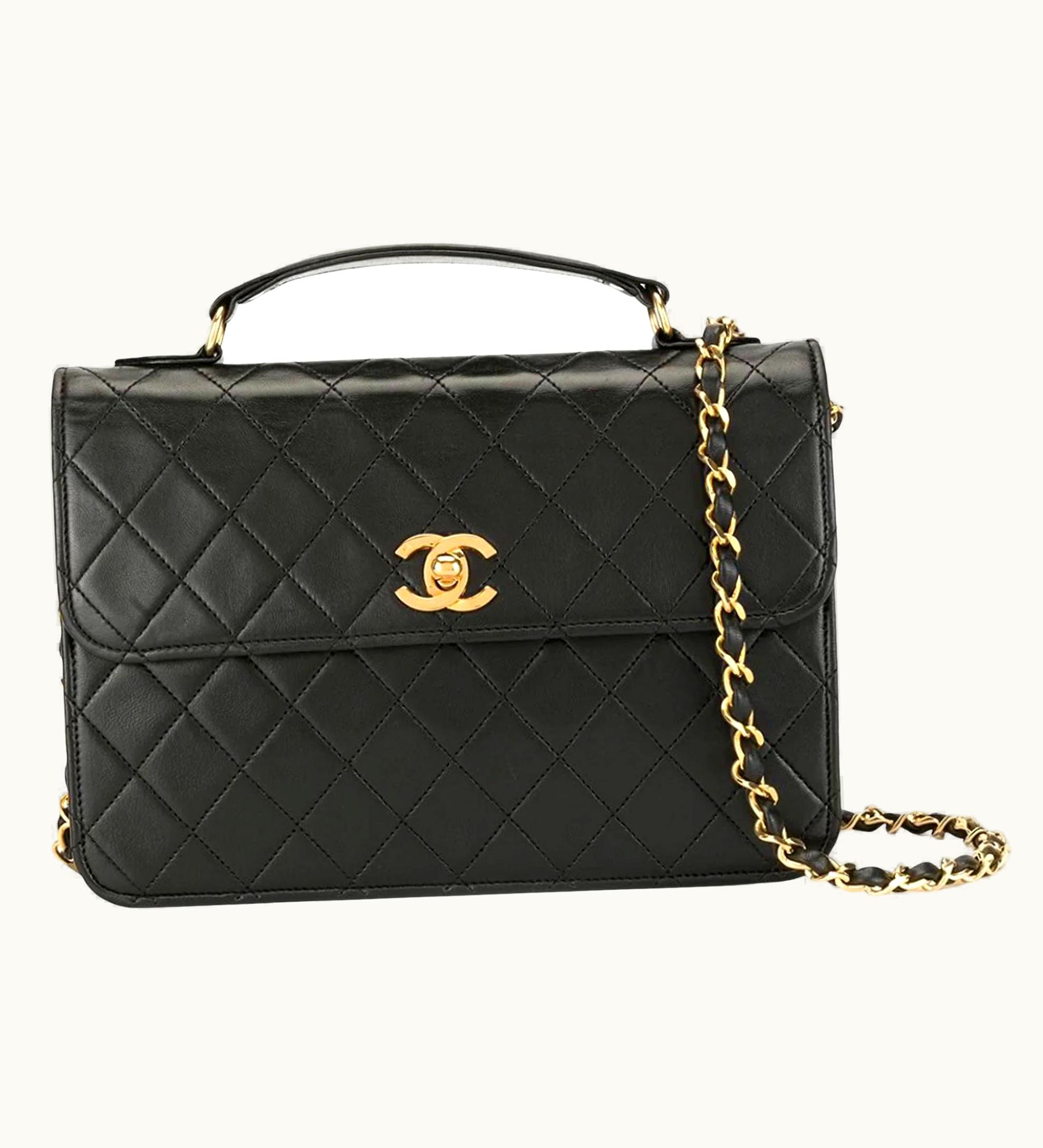 Chanel Chanel Vintage 90' Black Top Handle Quilted Shoulder Bag