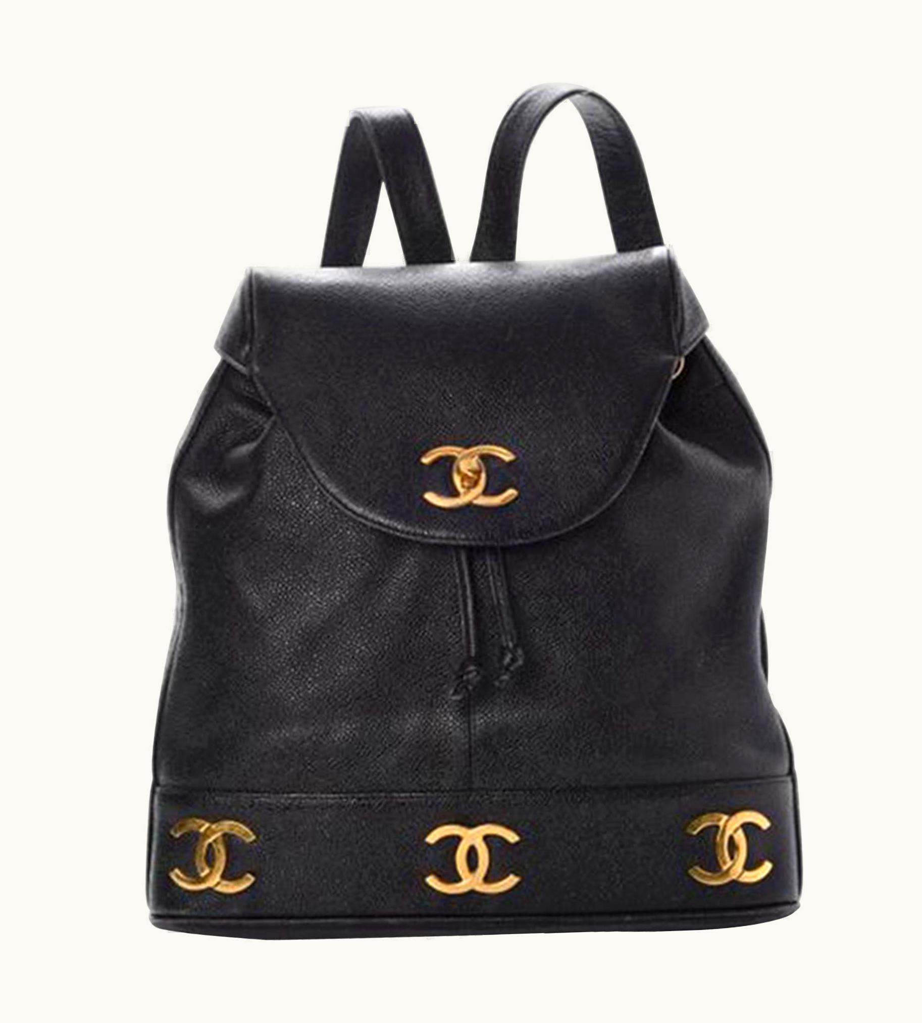 Chanel Chanel Drawstring Vintage 1990s Cc Rucksack Black Caviar Leather Backpack