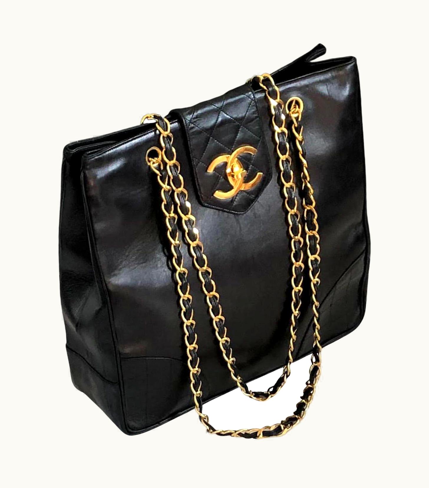 Chanel Chanel Cc Logo Grand Shopping Tote Black Shoulder Bag Vintage