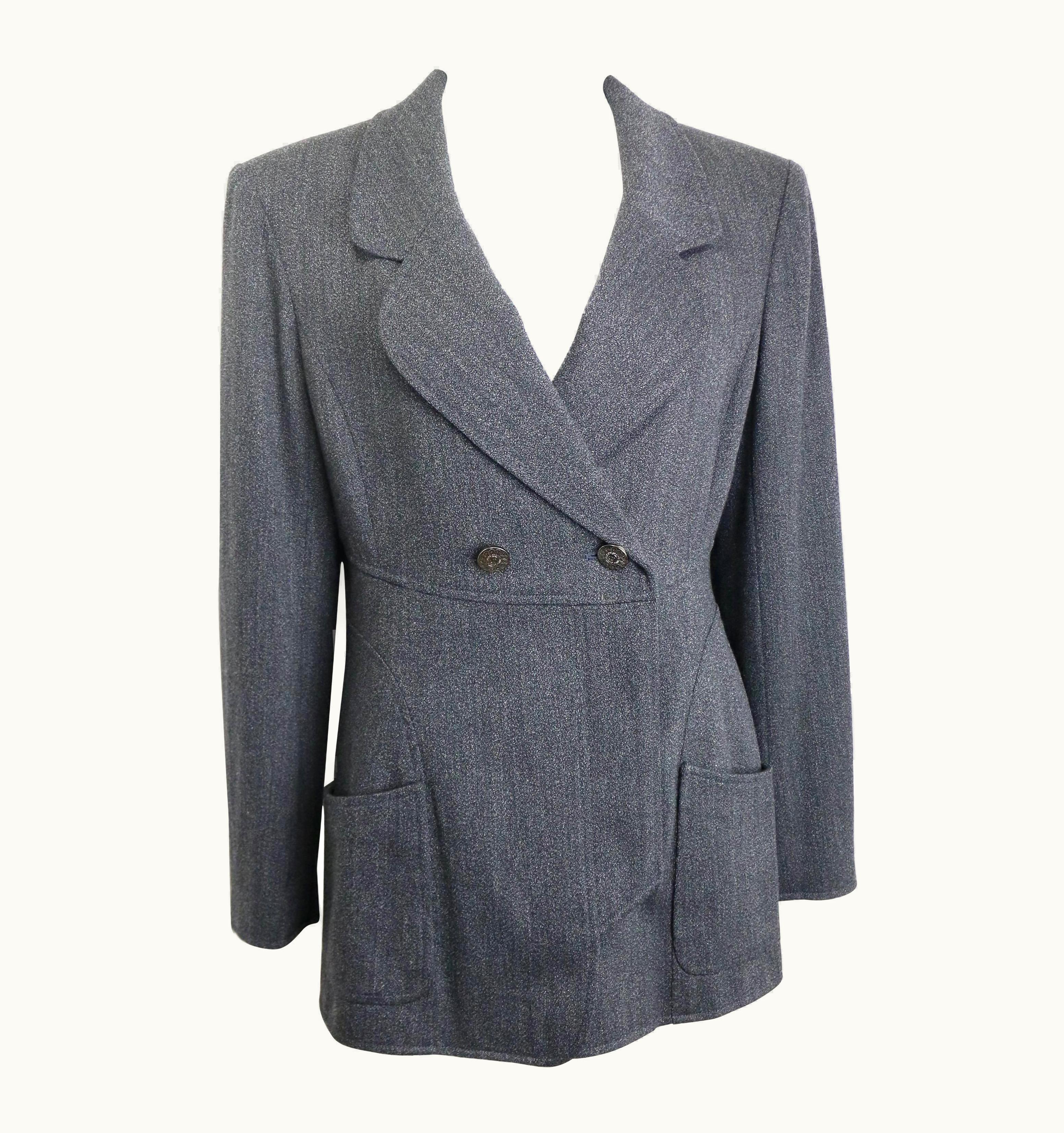Chanel Vintage Fall 1997 Chanel Grey Wool Double Breasted Jacket