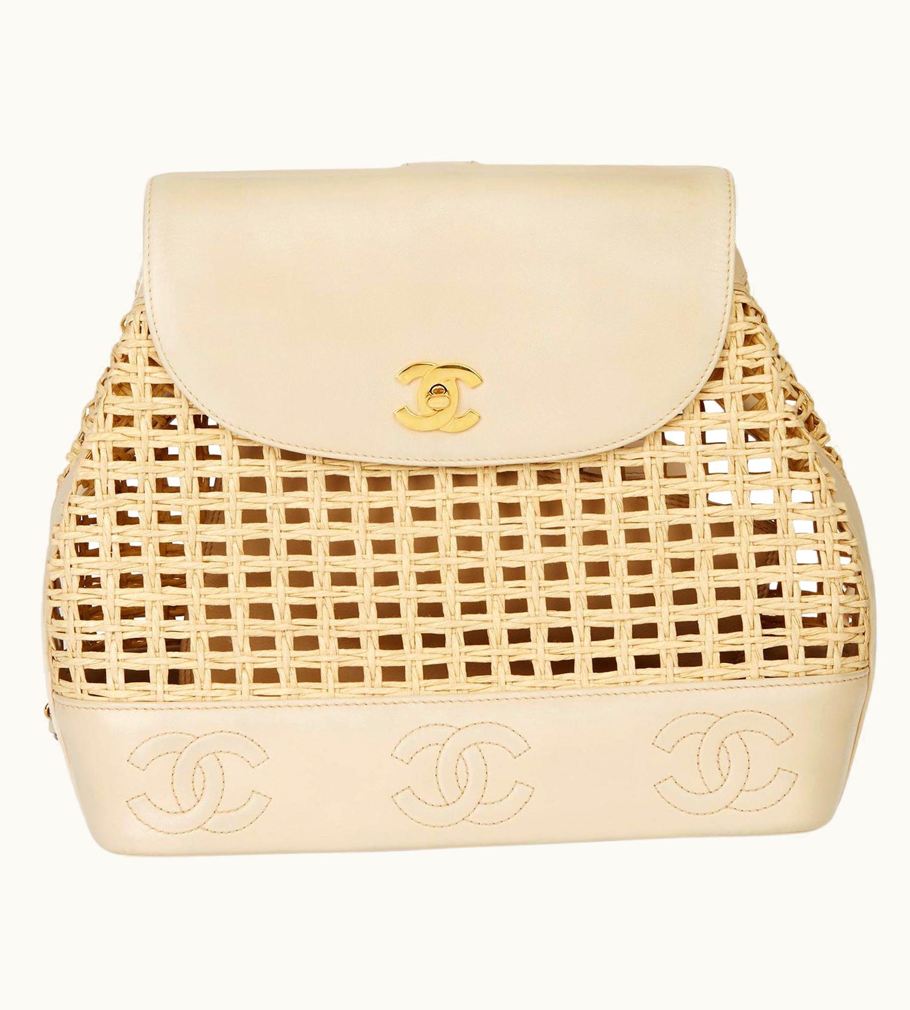 Chanel Chanel Beige Lambskin & Wicker Vintage Classic Backpack With Pouch