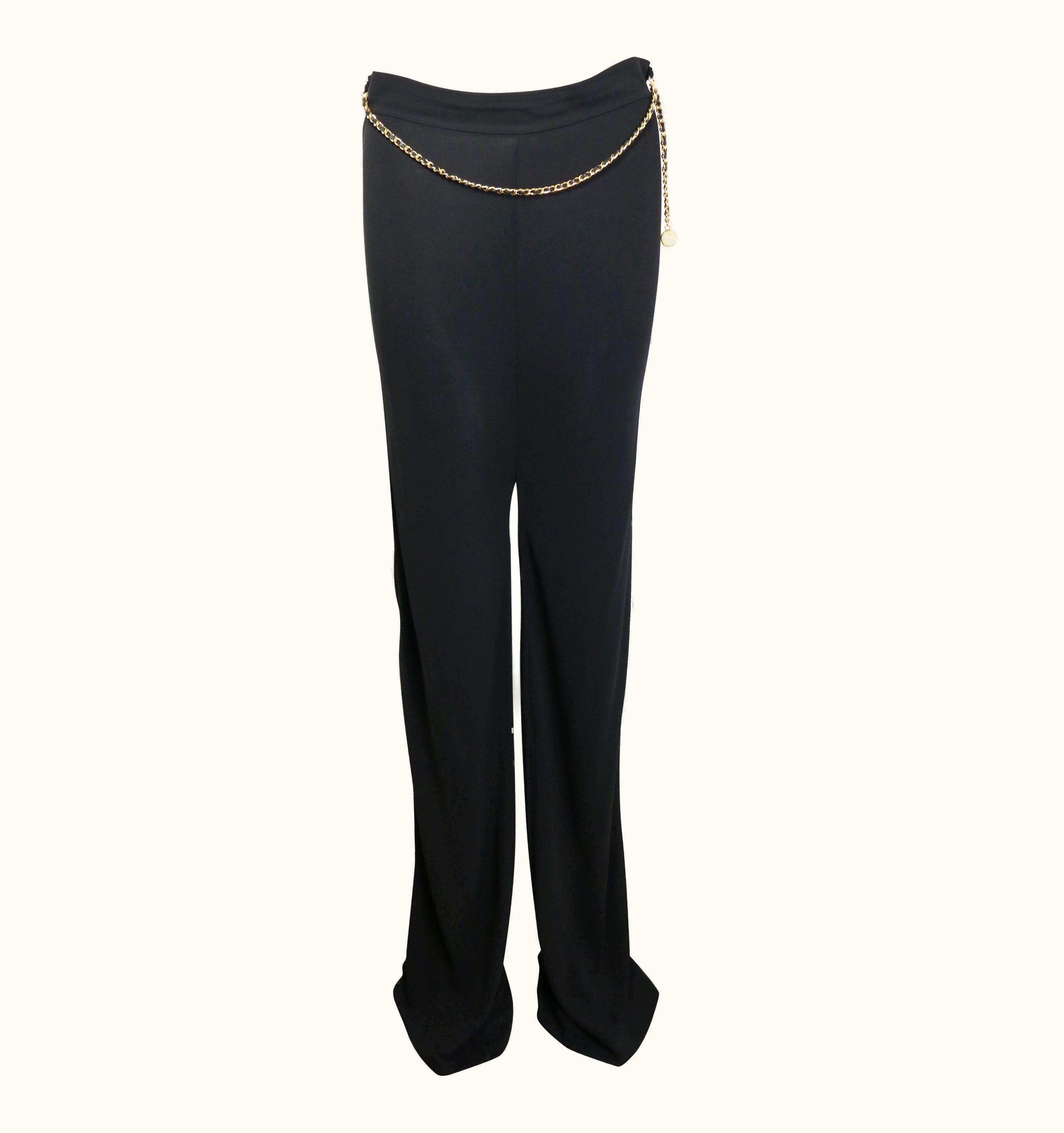 Chanel Chanel Black Jersey With Black Leather Gold Chain Pants