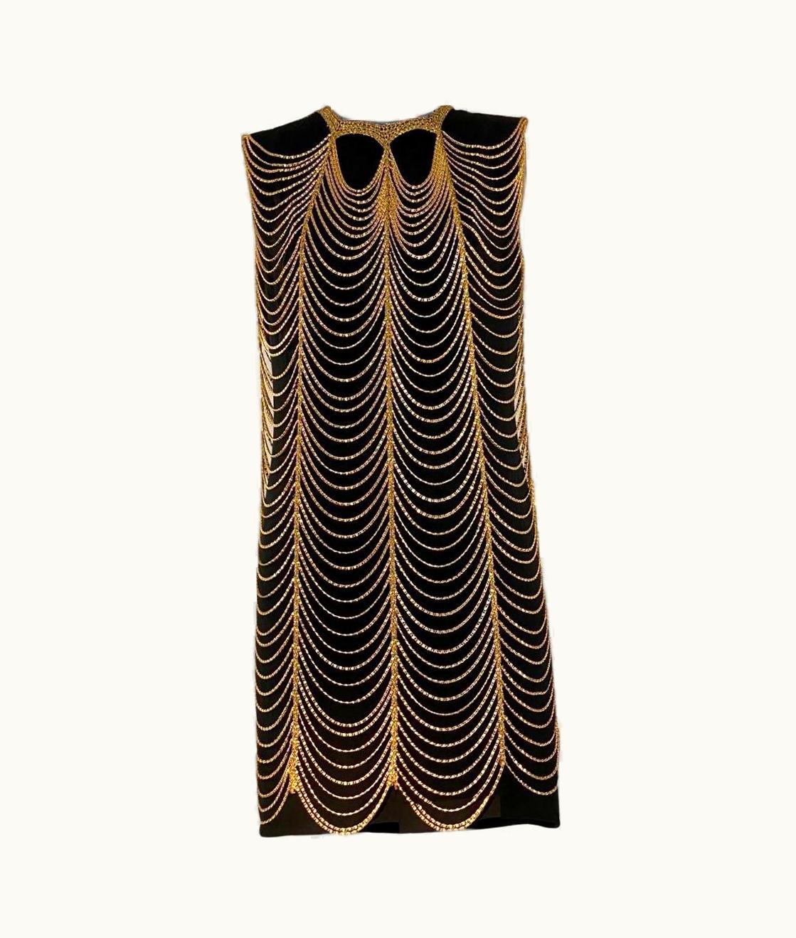 Chanel Chanel Vintage Black Charleston Evening Cocktail Dress With Gold Chains