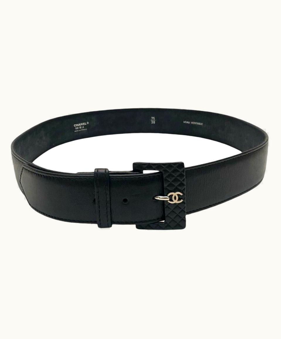 Chanel Chanel Cc Silver Toned Hardware Black Lambskin Quilted Buckle Belt