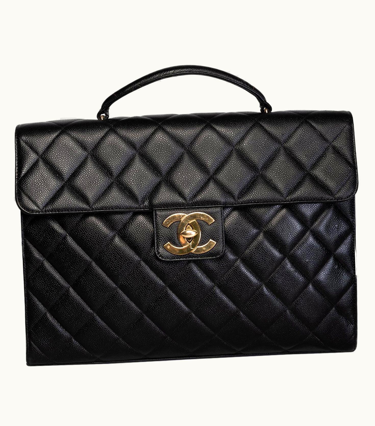 Chanel Chanel Vintage Diamond Quilted Black Caviar Leather Briefcase (circa 90s)