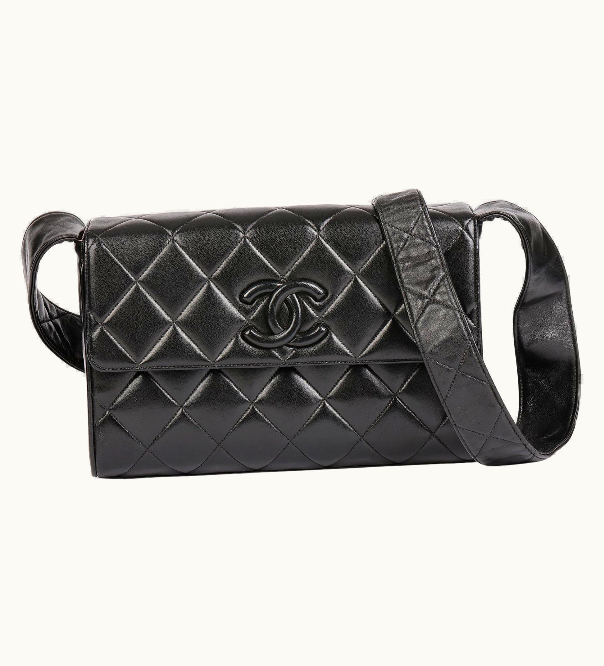 Chanel Chanel Black Quilted Lambskin Vintage Medium Leather Logo Flap Bag