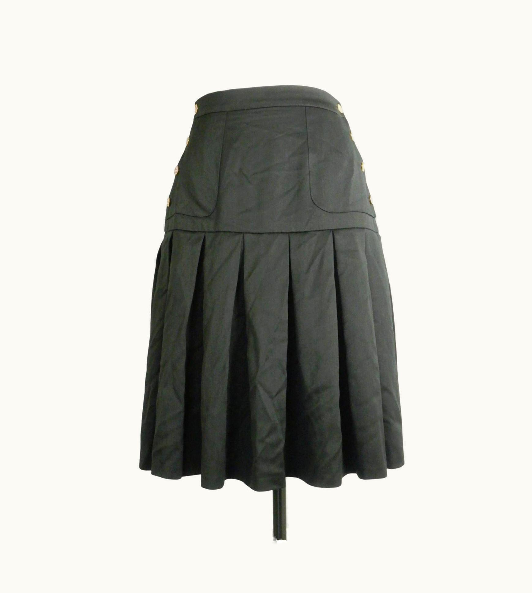 Chanel Chanel Vintage Black Pleated Skirt With Gold Tone Cc Logo Buttons