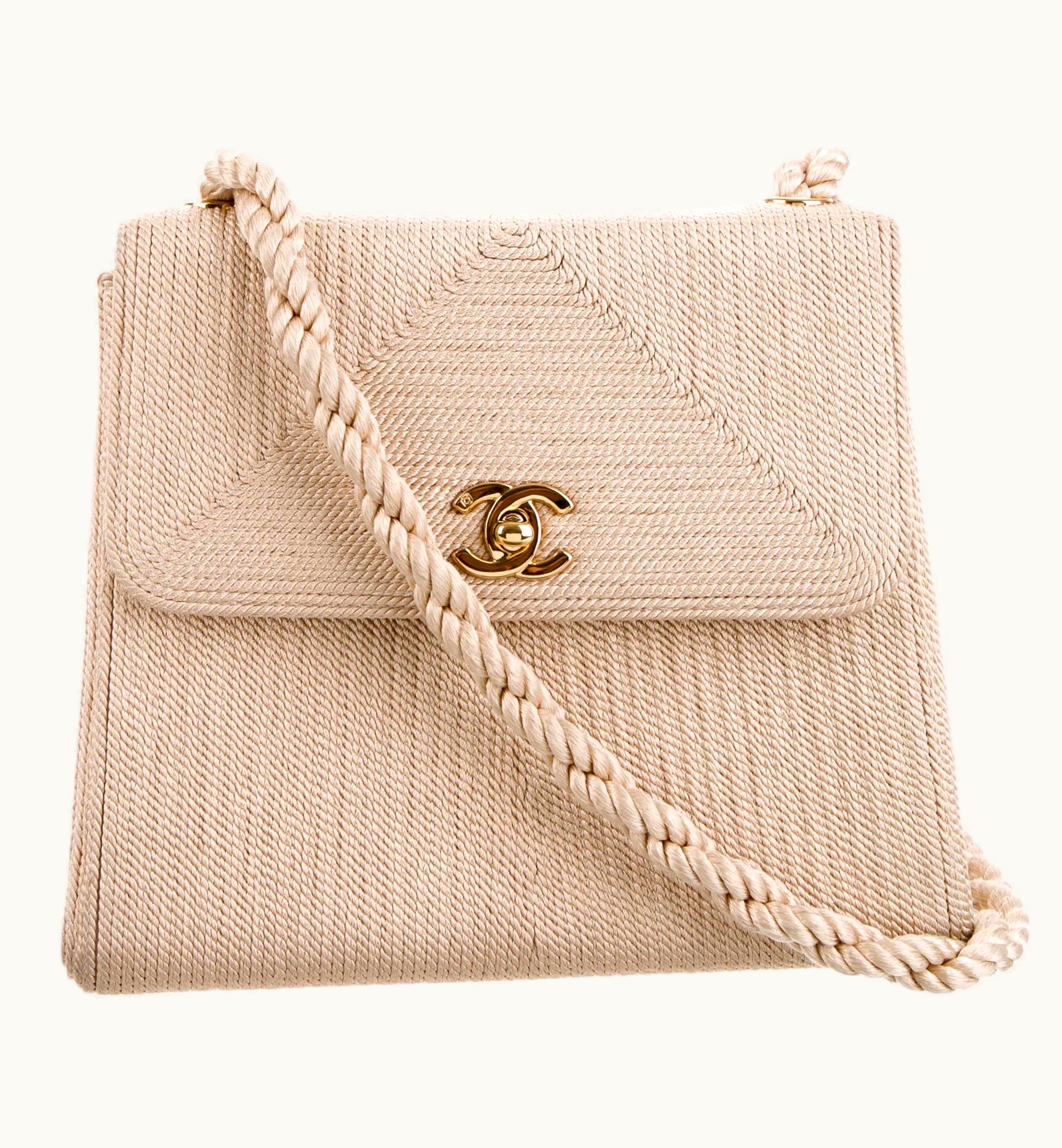 Chanel Chanel Classic Flap Vintage Woven Organic Nude Beige Raffia Cloth Blend Bag