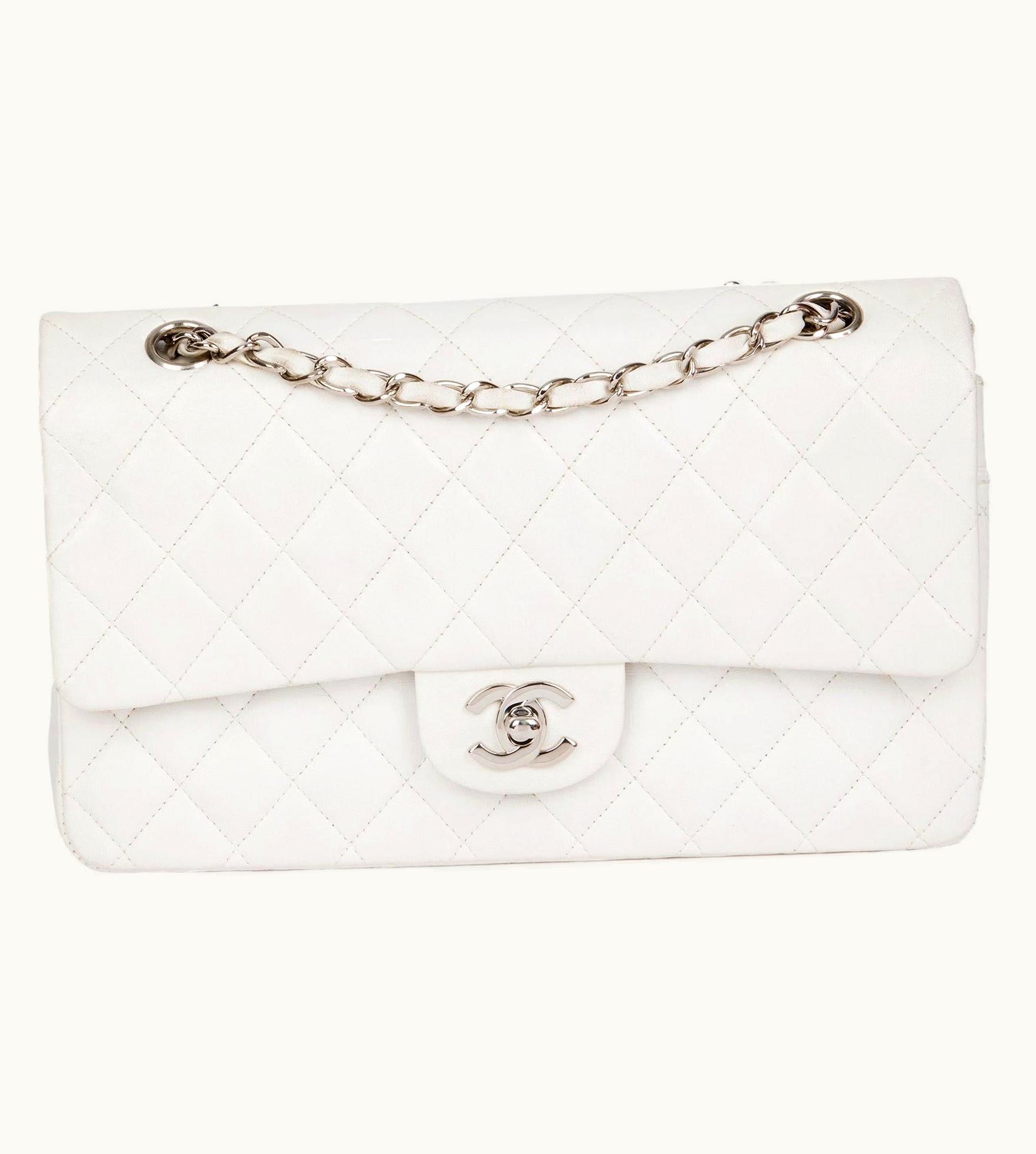 Chanel Chanel White Quilted Lambskin Vintage Medium Classic Double Flap Bag