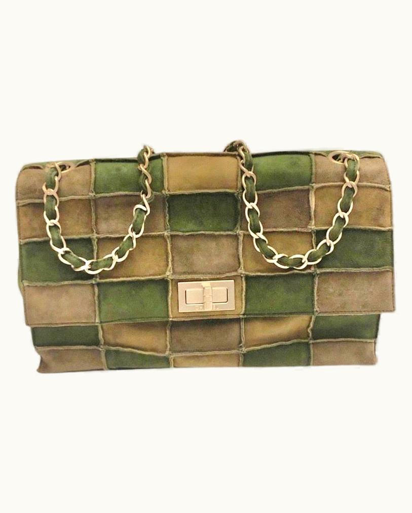 Chanel Chanel 2.55 Chocolate Bar Green Colour Blocking Flap Shoulder Bag