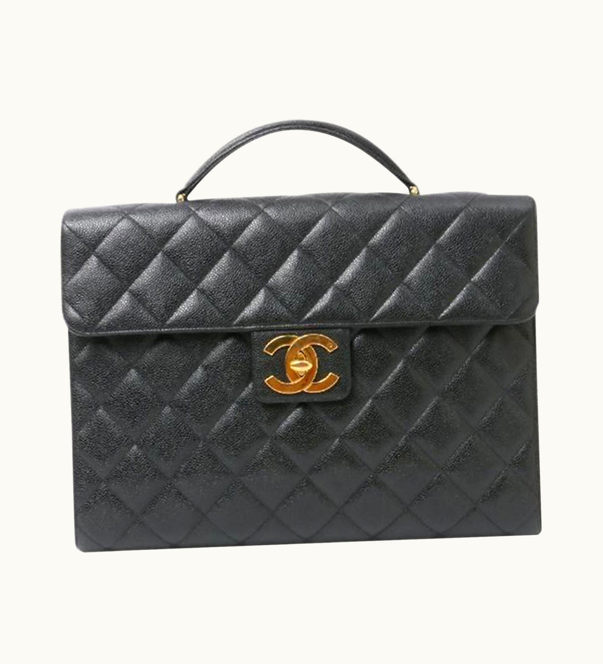 Chanel Chanel Classic Flap Portfolio Caviar Briefcase Black Leather Laptop Bag