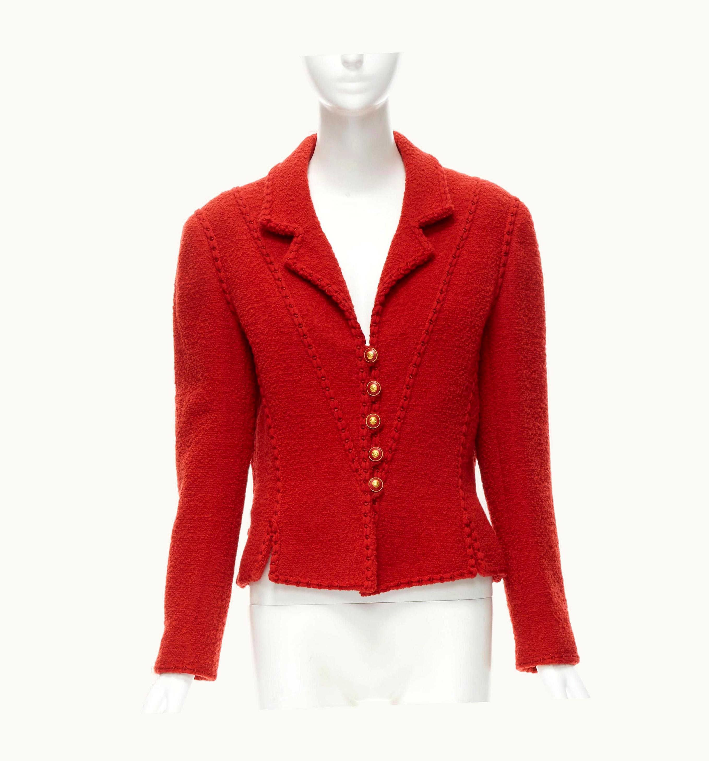 Chanel Runway Chanel Vintage 93a Red Boucle Tweed Boned Corset Jacket