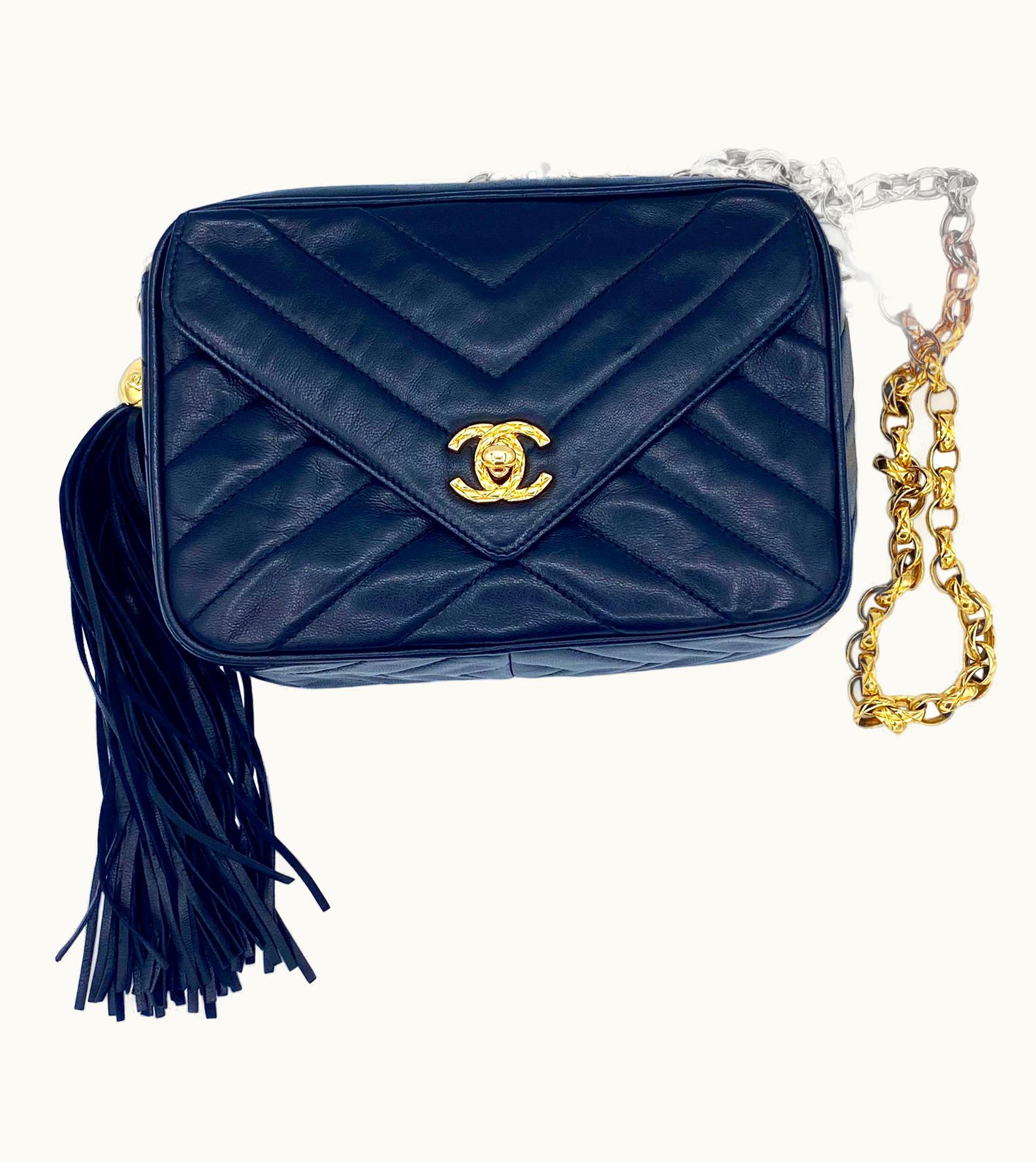 Chanel Chanel Vintage 90' Herringbone Camera Bag In Smooth Leather