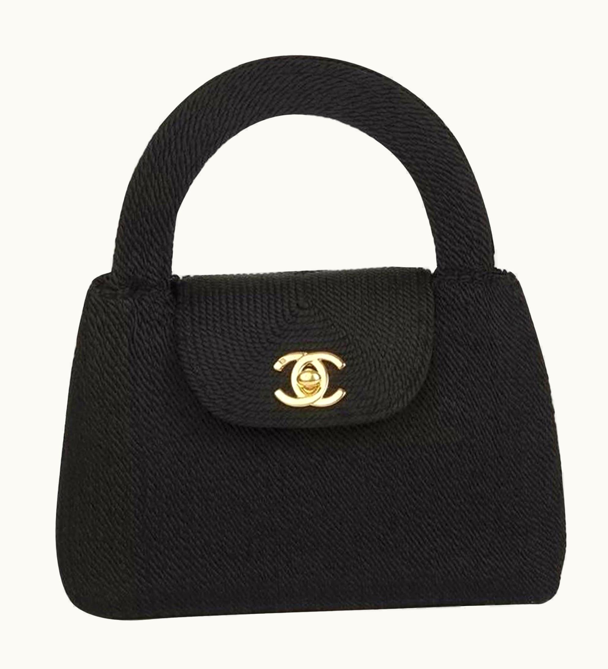 Chanel Chanel Classic Silk Woven Top Handle Mini Kelly Flap Black Rope Clutch