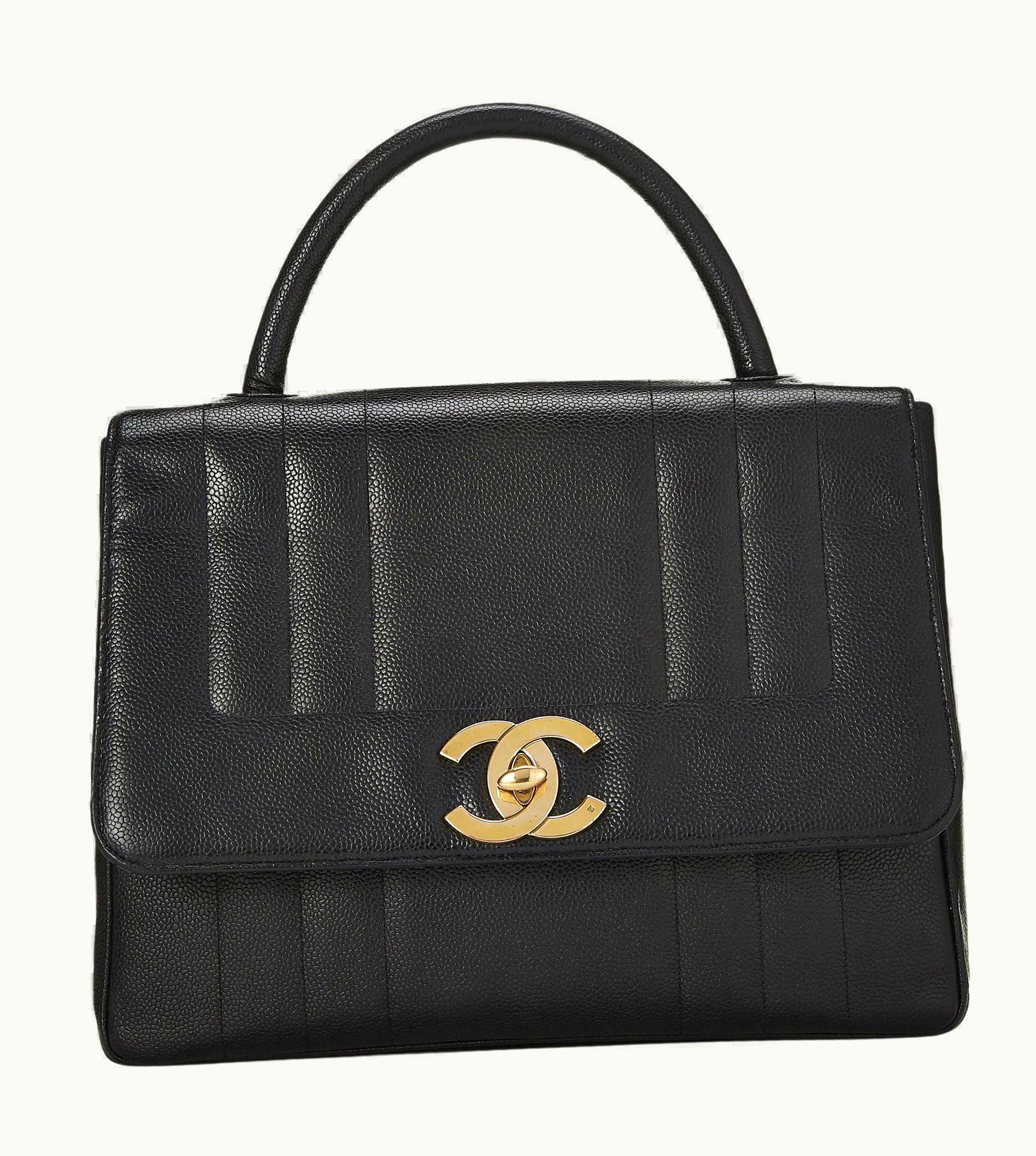 Chanel Chanel Vintage Rare Black Caviar Top Handle Classic Kelly Flap Bag