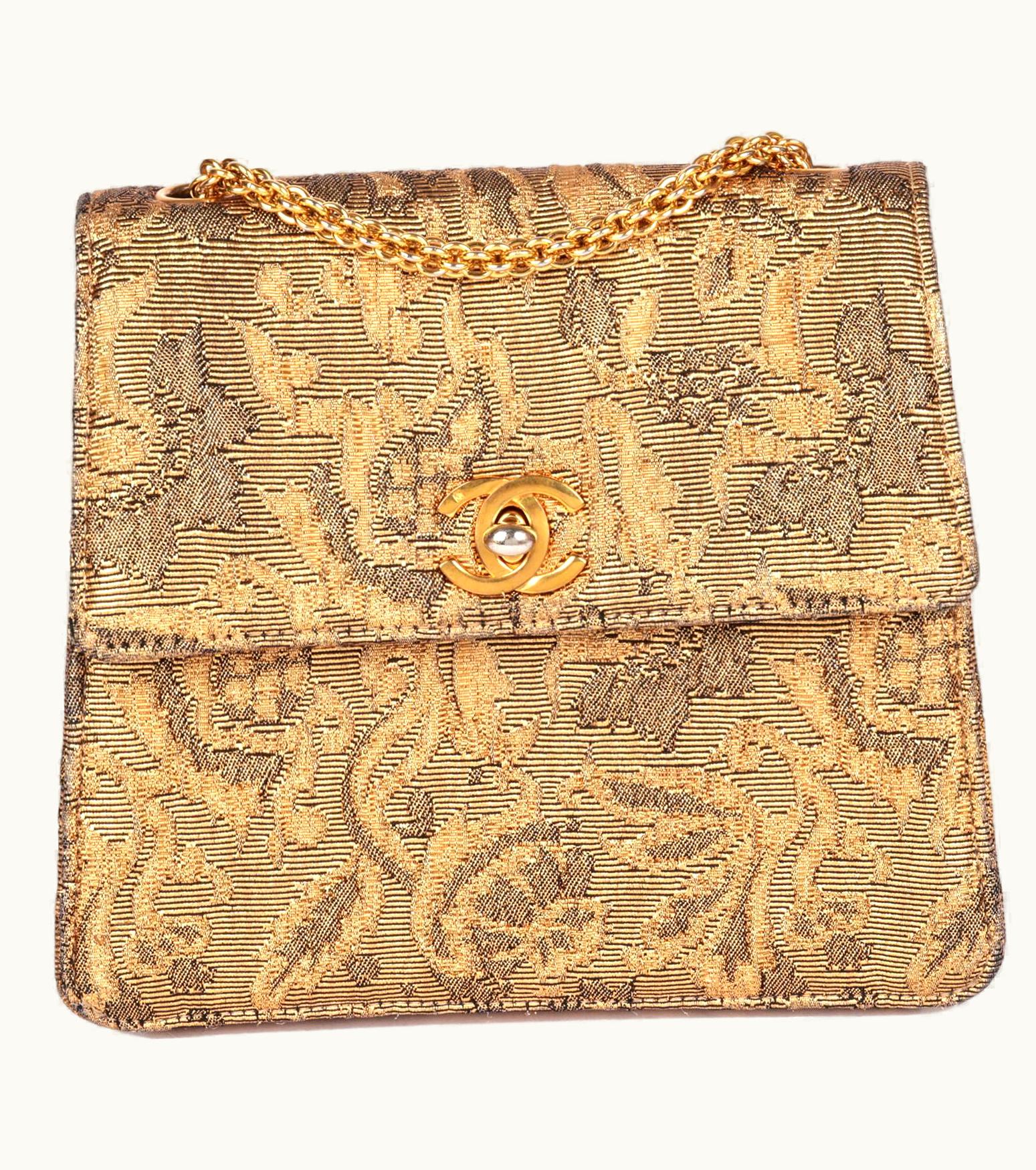 Chanel Chanel Gold Metallic Floral Woven Jacquard Vintage Mini Flap Bag