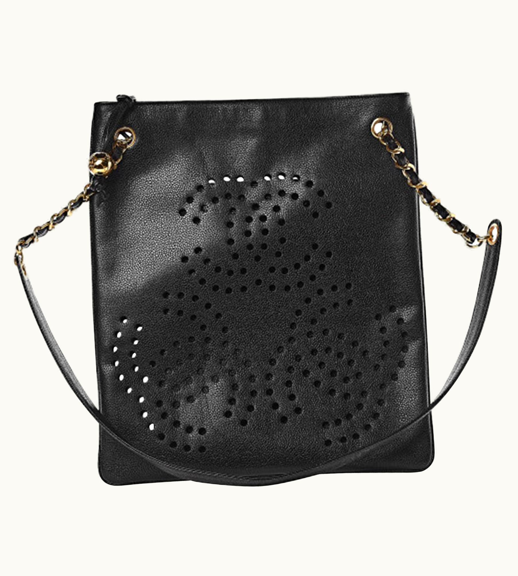 Chanel Chanel Vintage 90' Caviar Perforated Cc Black Tote Bag