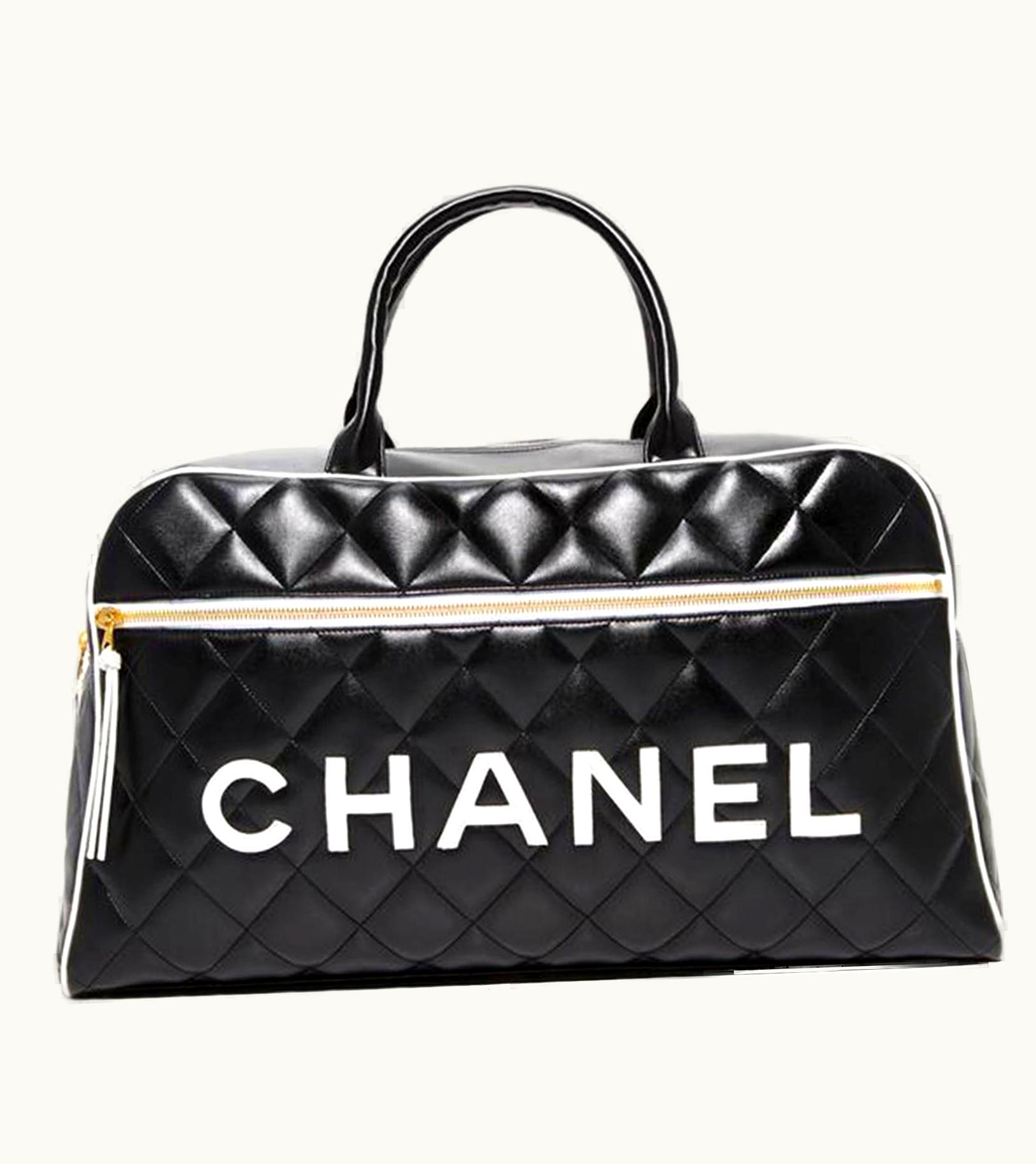 Chanel Chanel Limited Edition Vintage Duffel Tote Black And White Leather Weekend Bag