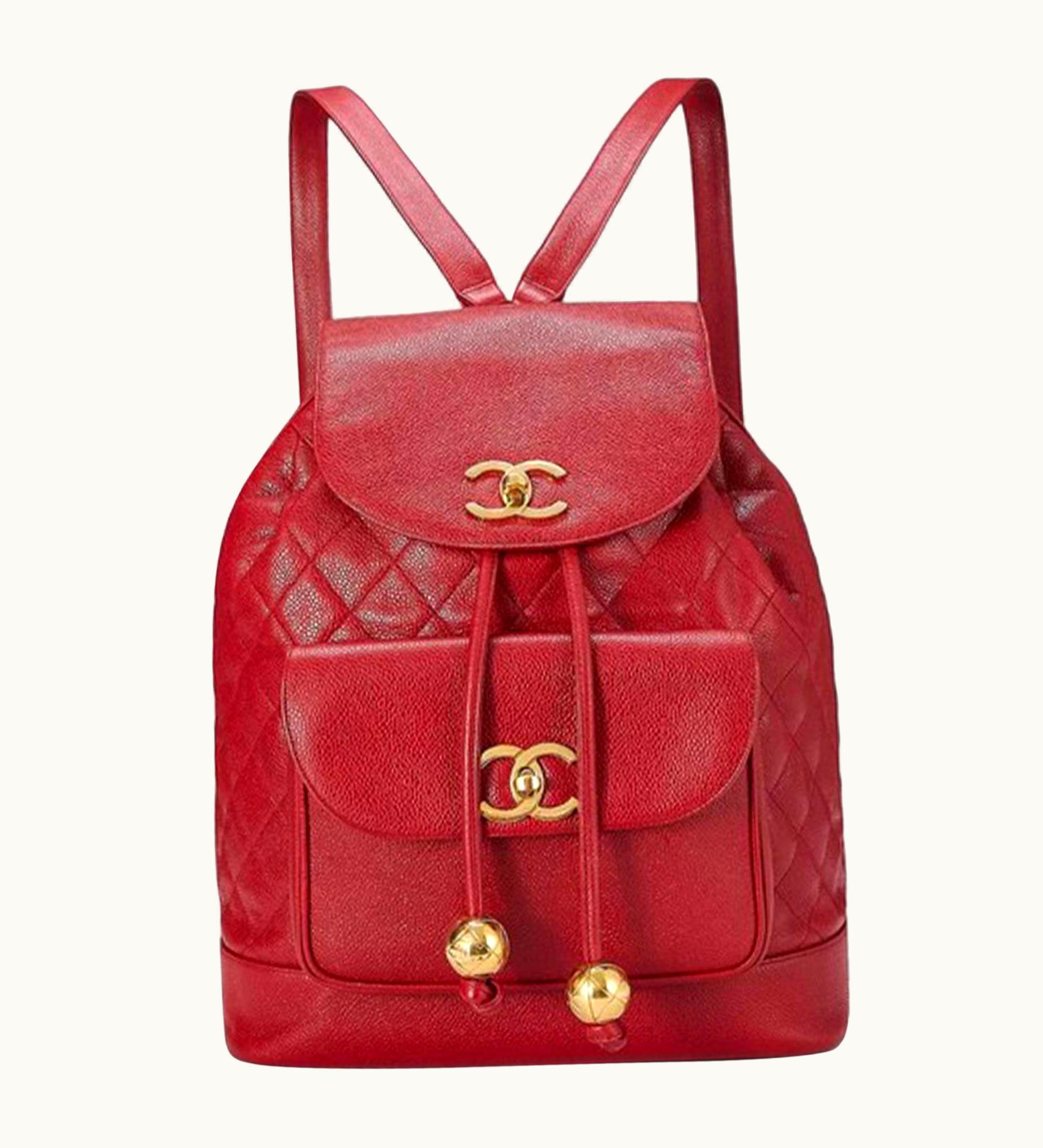 Chanel Chanel Rare Maxi Jumbo Quilted Vintage 90s Red Caviar Leather Backpack