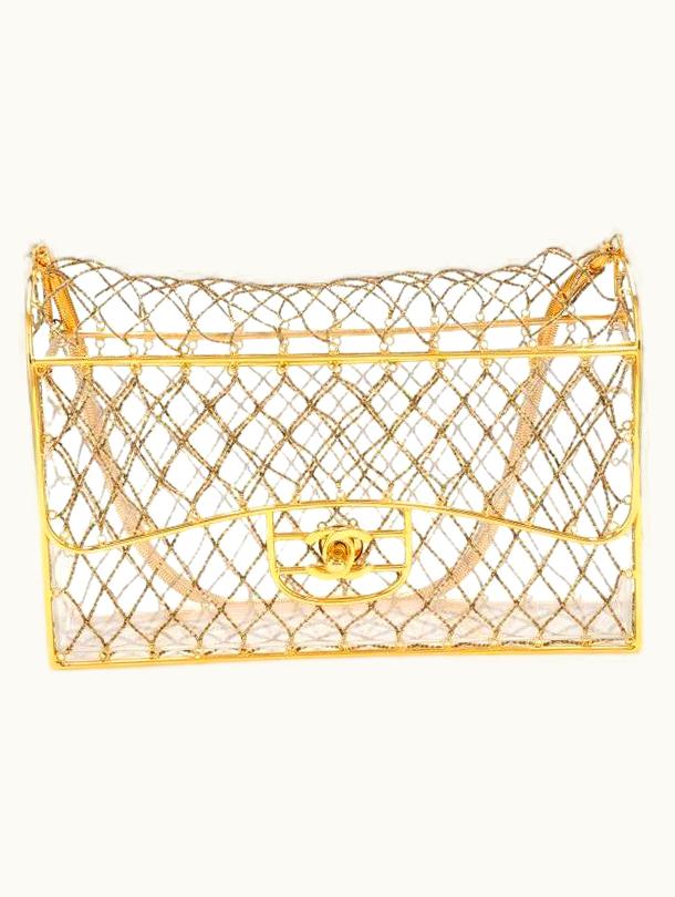 Chanel Chanel Clear Lucite Beaded Cage Gold Hardware Medium Shoulder Flap Bag