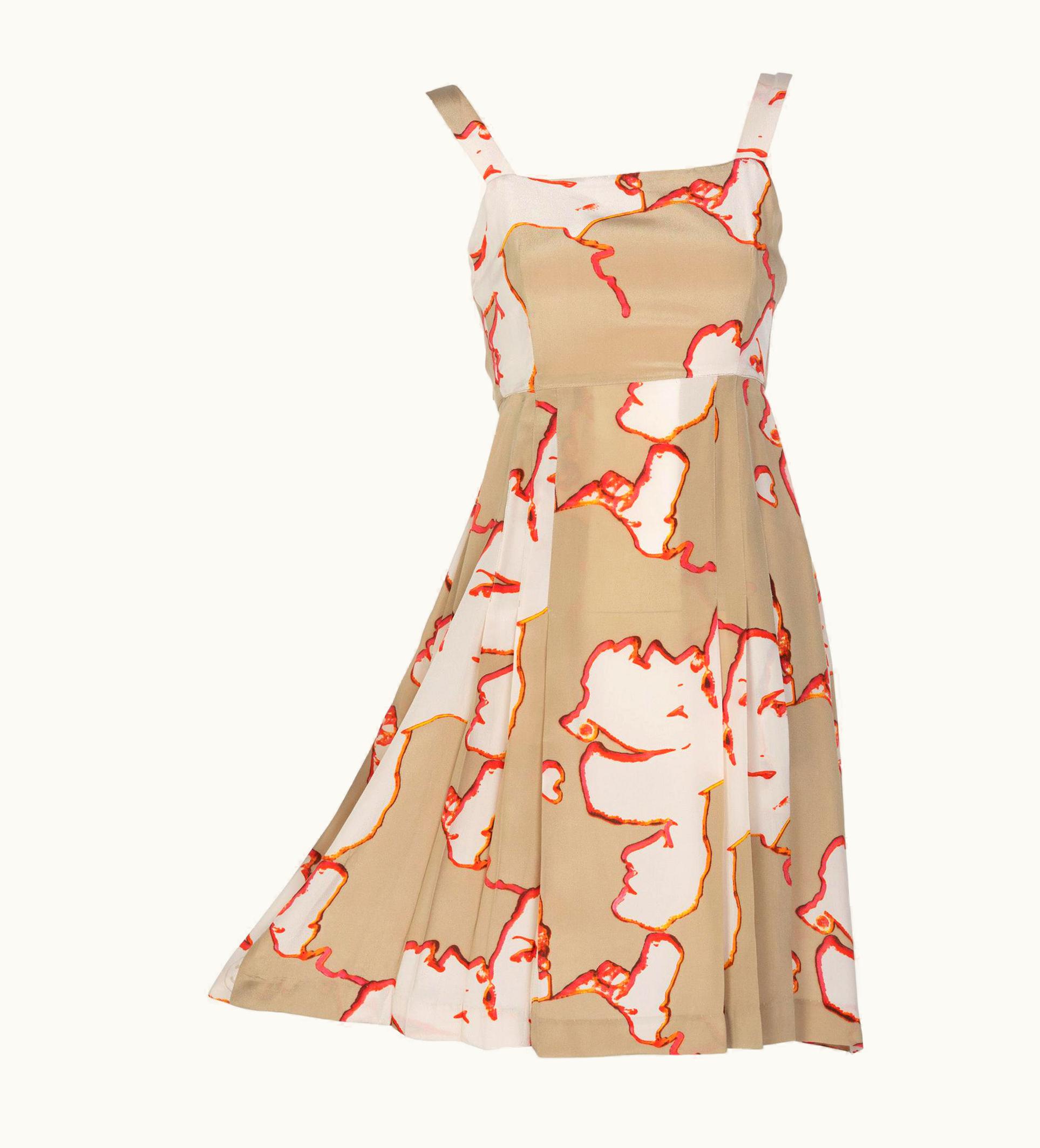 Chanel Chanel Taupe Silk Sleeveless Faces Print Dress Collectors Spring 2000