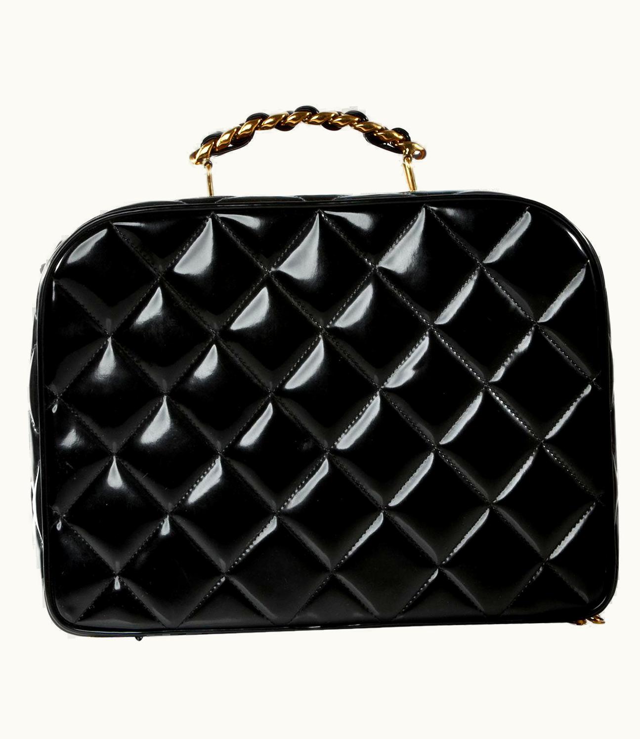 Chanel Chanel Vintage Black Quilted Patent Vanity Shoulder Crossbody Quilted Tote Bag UZ0591823