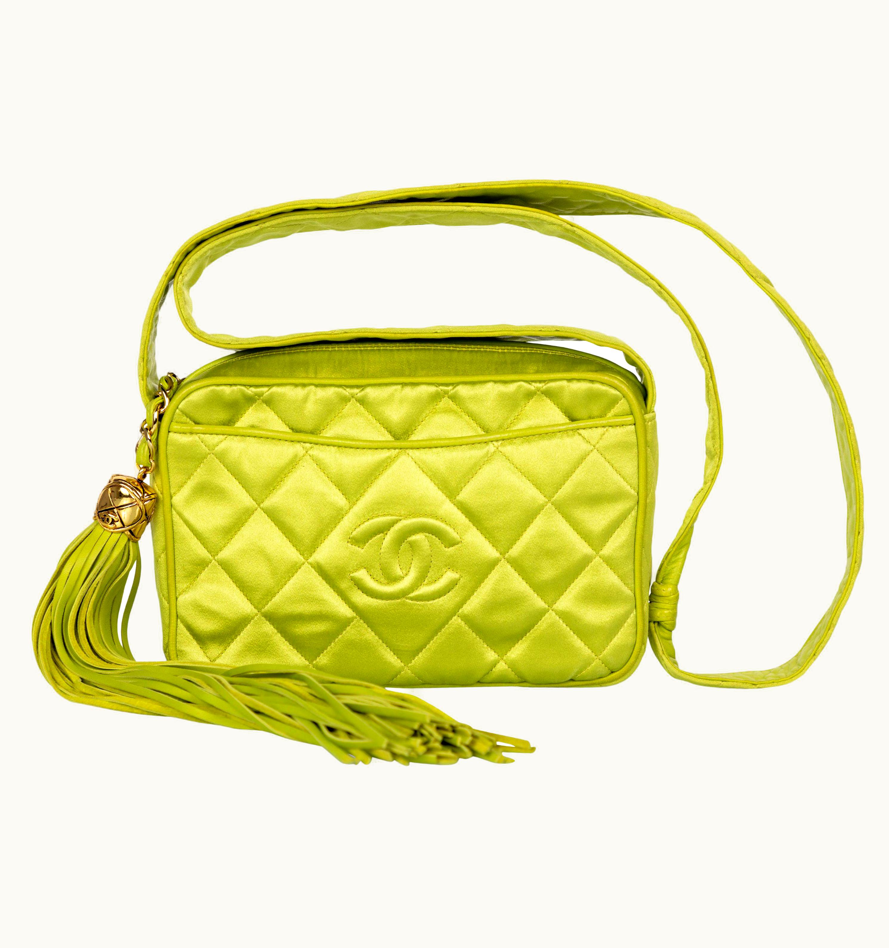 Chanel Chanel Lime Green Quilted Satin Leather Tassel Camera Bag, 1990s