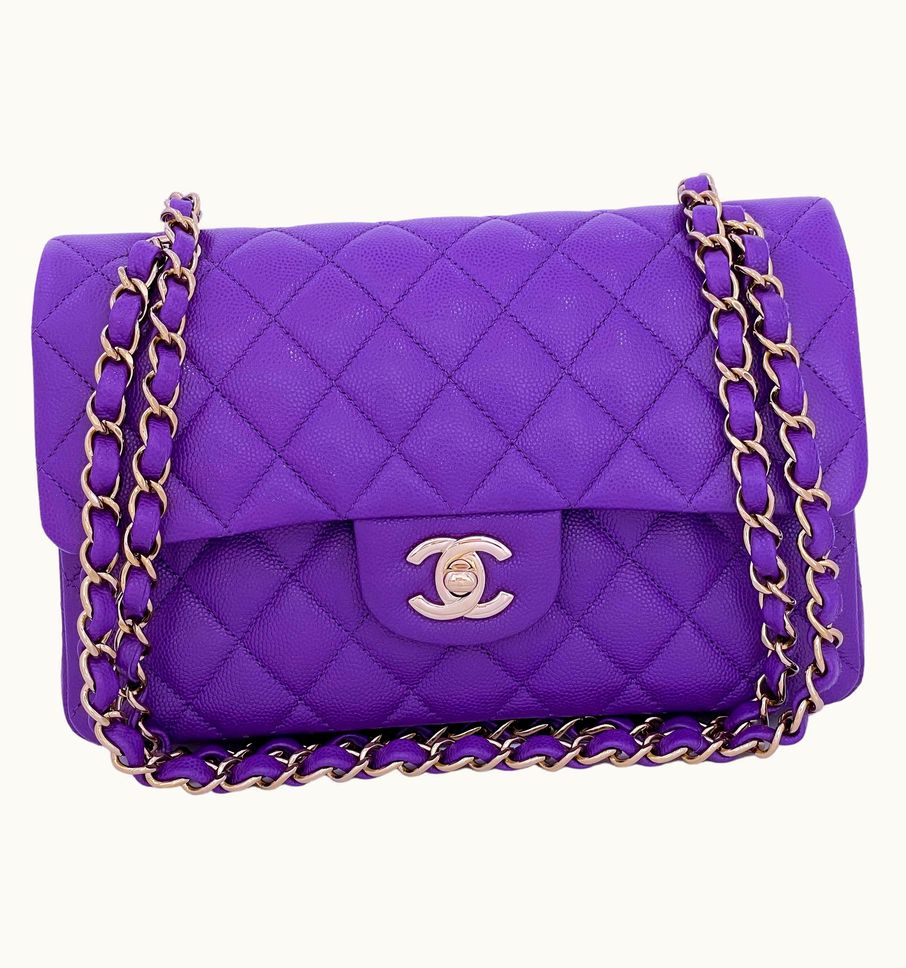 Chanel Chanel 2022 Purple Caviar Small Classic Double Flap Bag Ghw