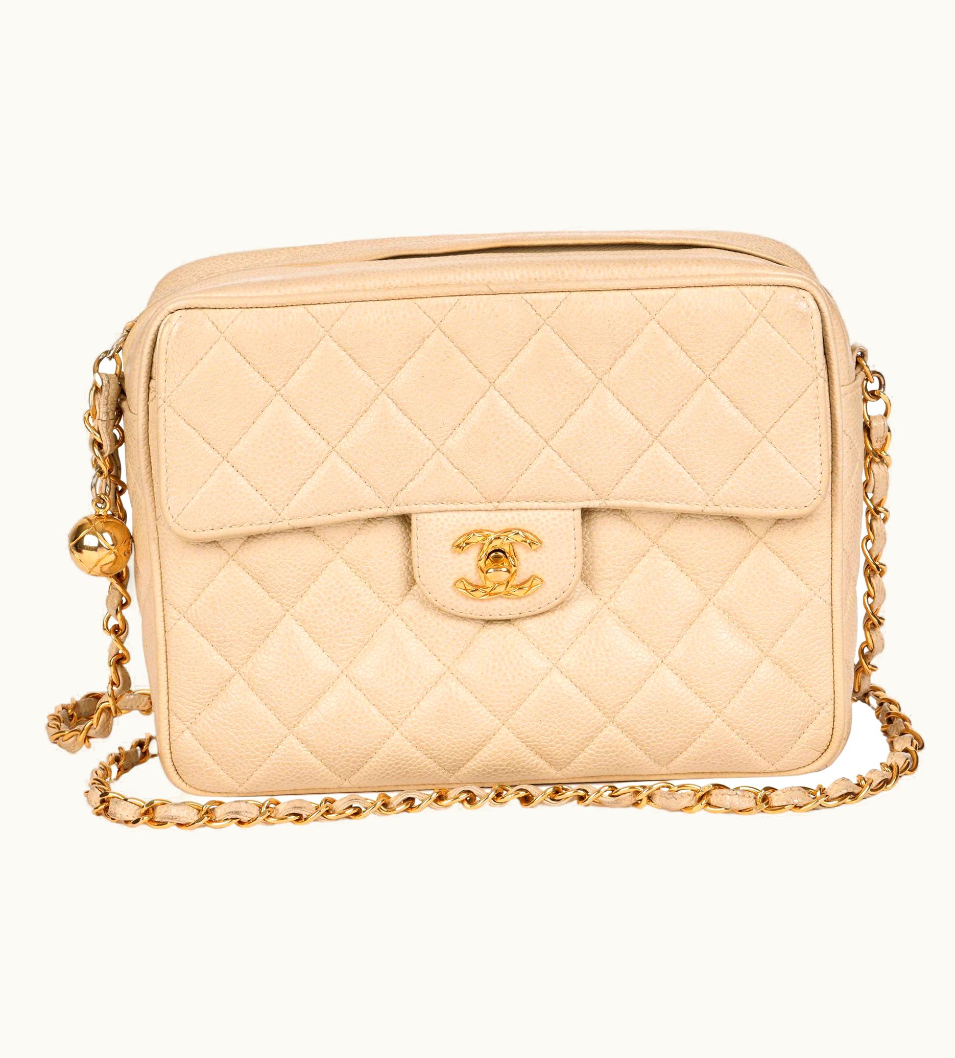 Chanel Chanel Beige Quilted Caviar Leather Vintage Small Classic Camera Bag