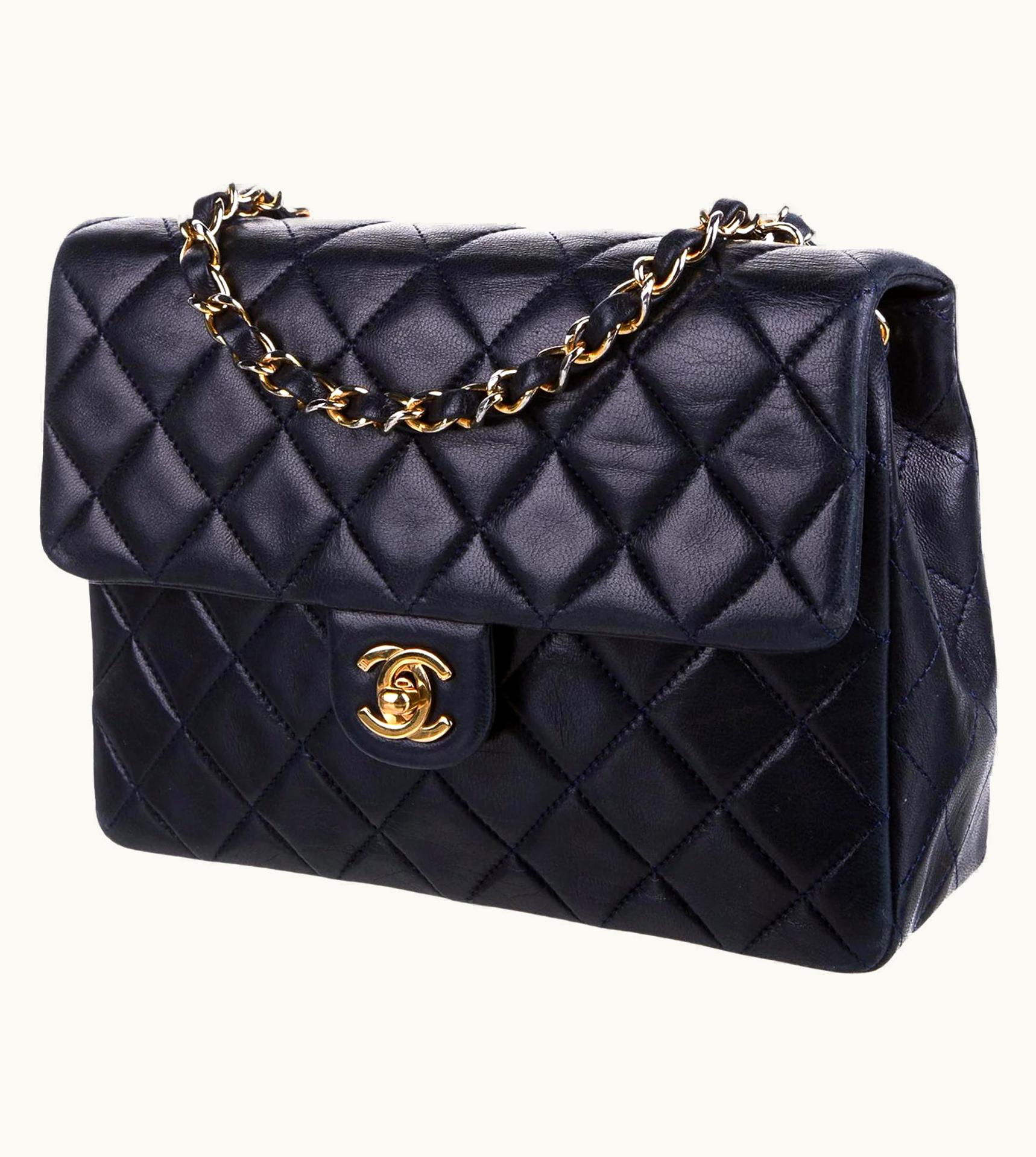 Chanel Chanel Navy Blue Lambskin Small Square Vintage 90s Classic Flap Bag