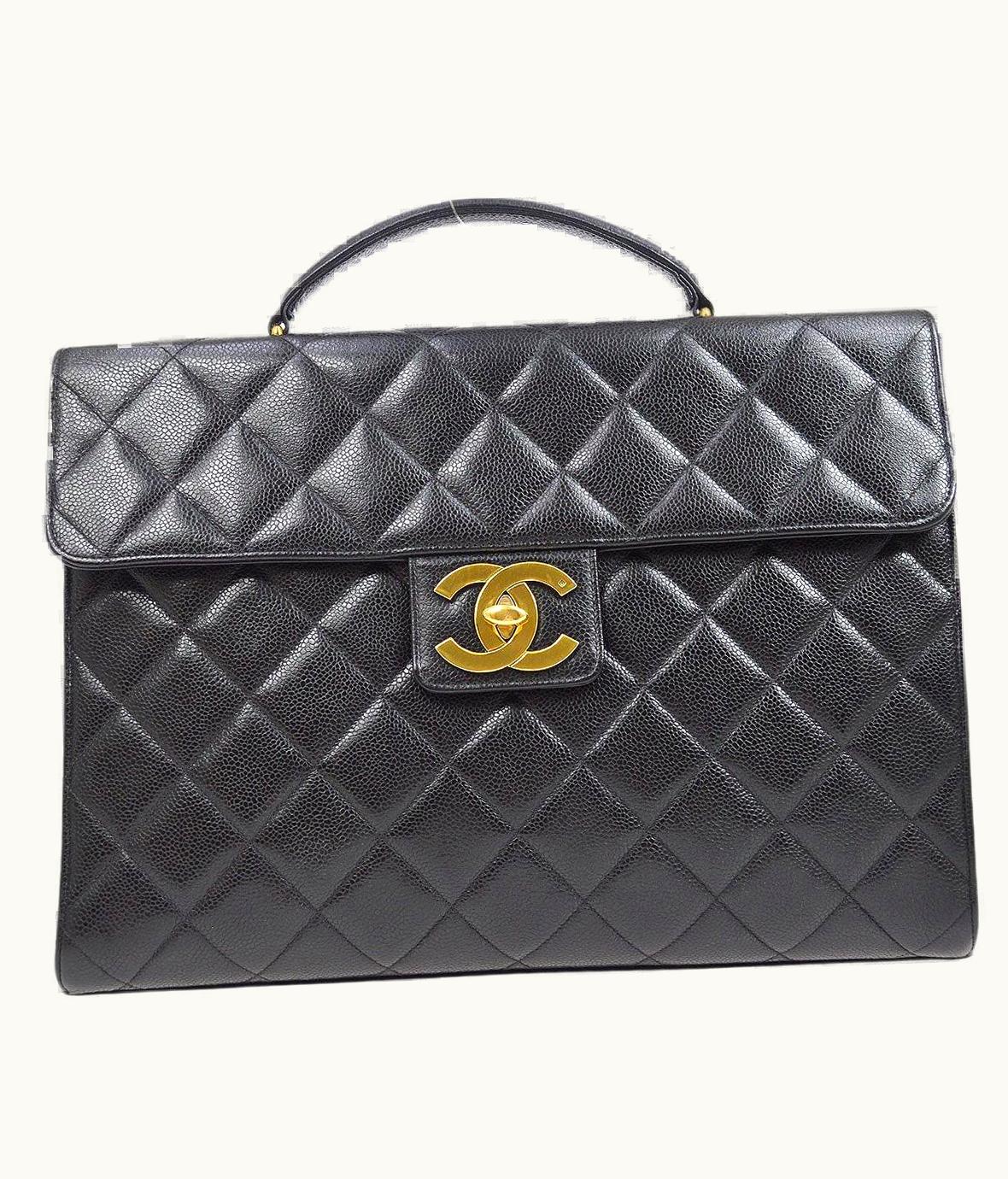 Chanel Chanel Black Caviar Leather Gold Cc Briefcase Travel Business Bag