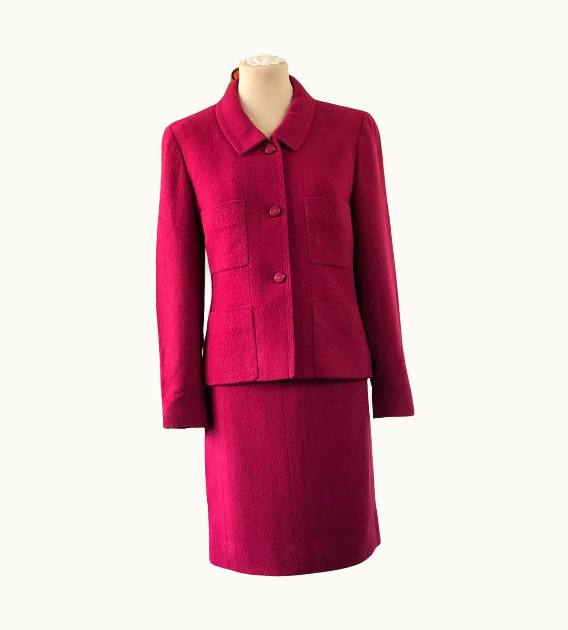 Chanel Chanel 1998 Wool Jacket Tweed Skirt Suit Pink Cc Logo Buttons