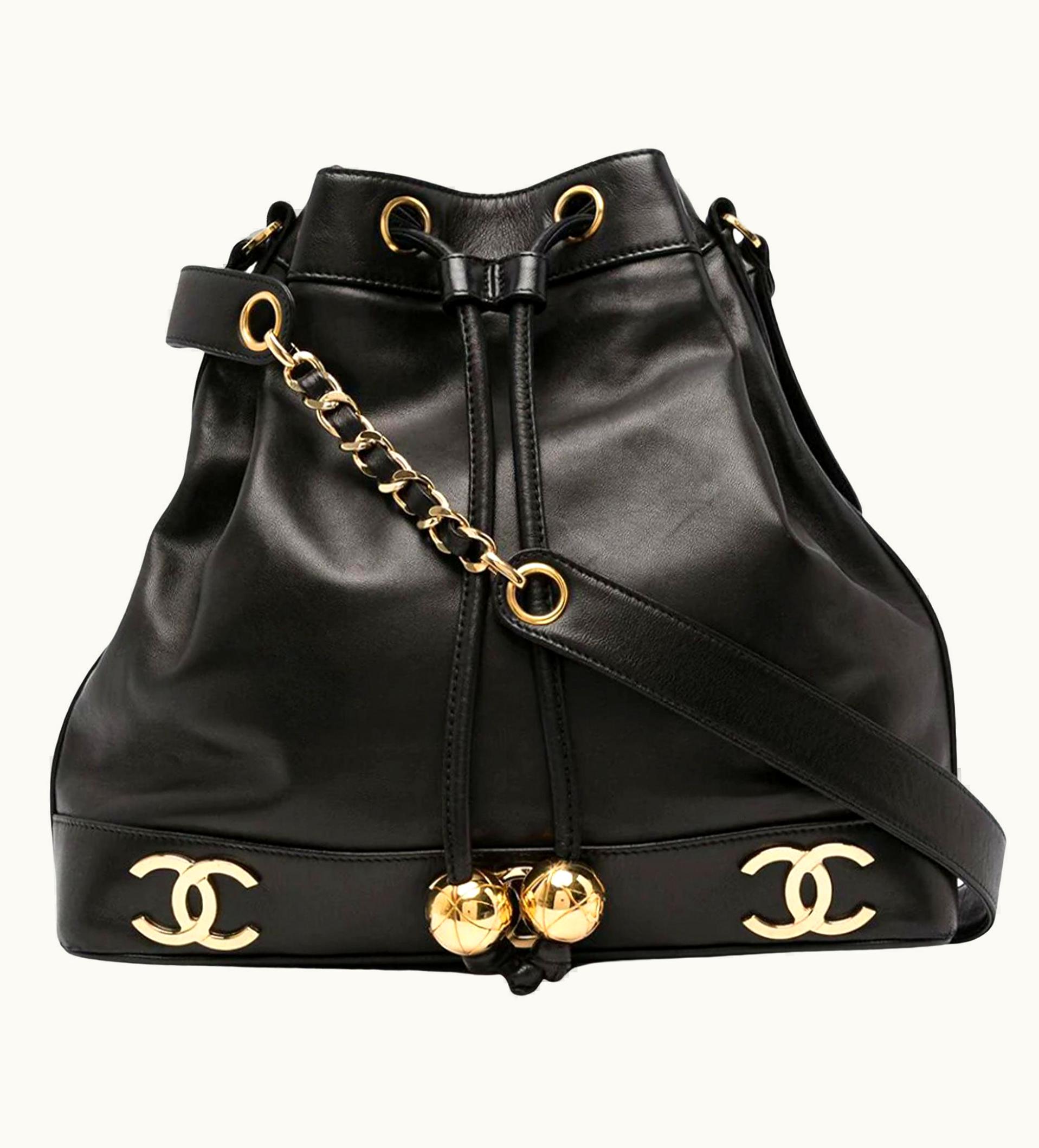 Chanel Chanel Vintage 90' Black Triple Cc Drawstring Crossbody Shoulder Bag