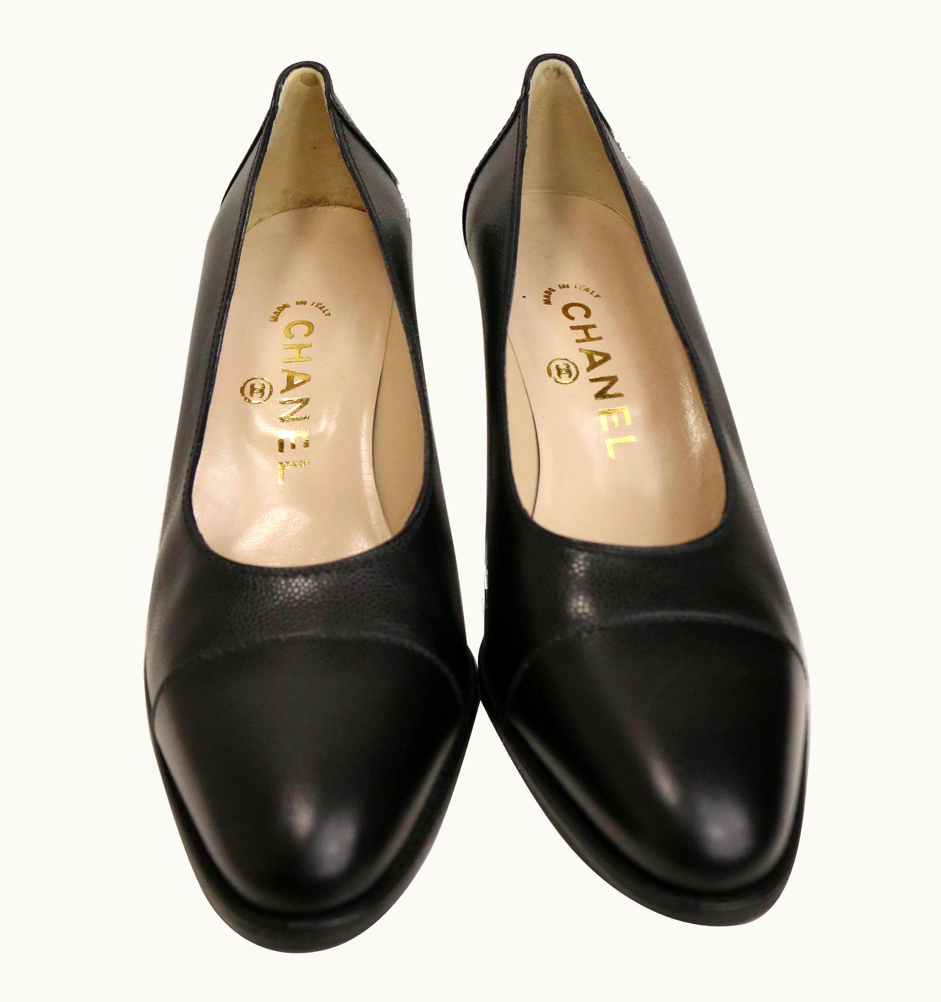 Chanel Vintage 90s Chanel Classic Black Caviar Leather Round Toe Heels