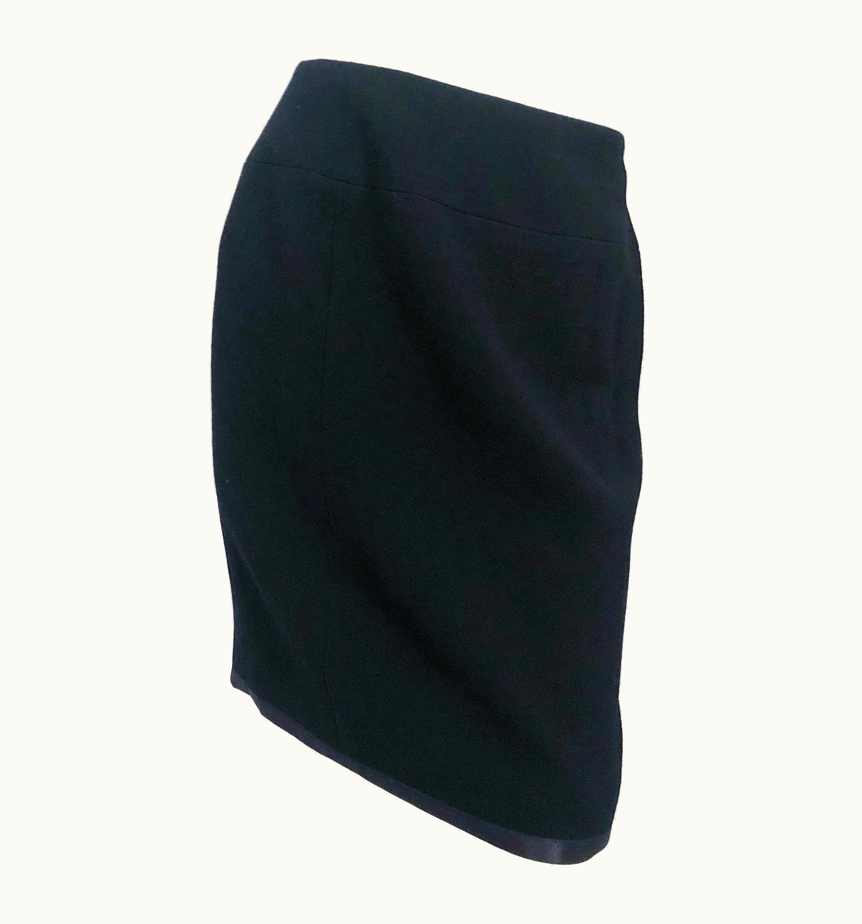 Chanel 1990s Chanel Black Wool Skirt With Satin Hem And Silk Lining