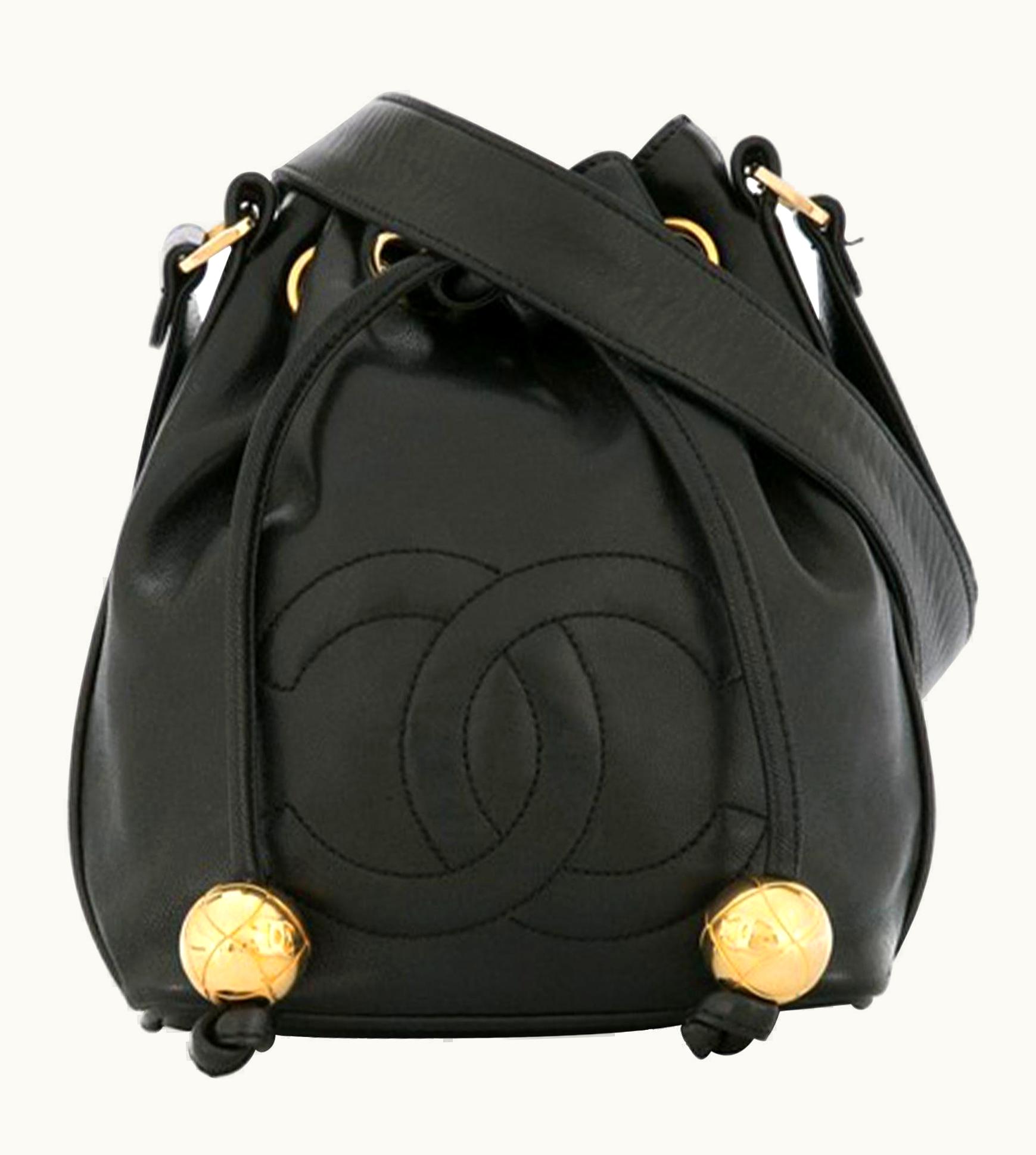 Chanel Chanel Drawstring Bucket Caviar Mini Black Lambskin Leather Cross Body Bag