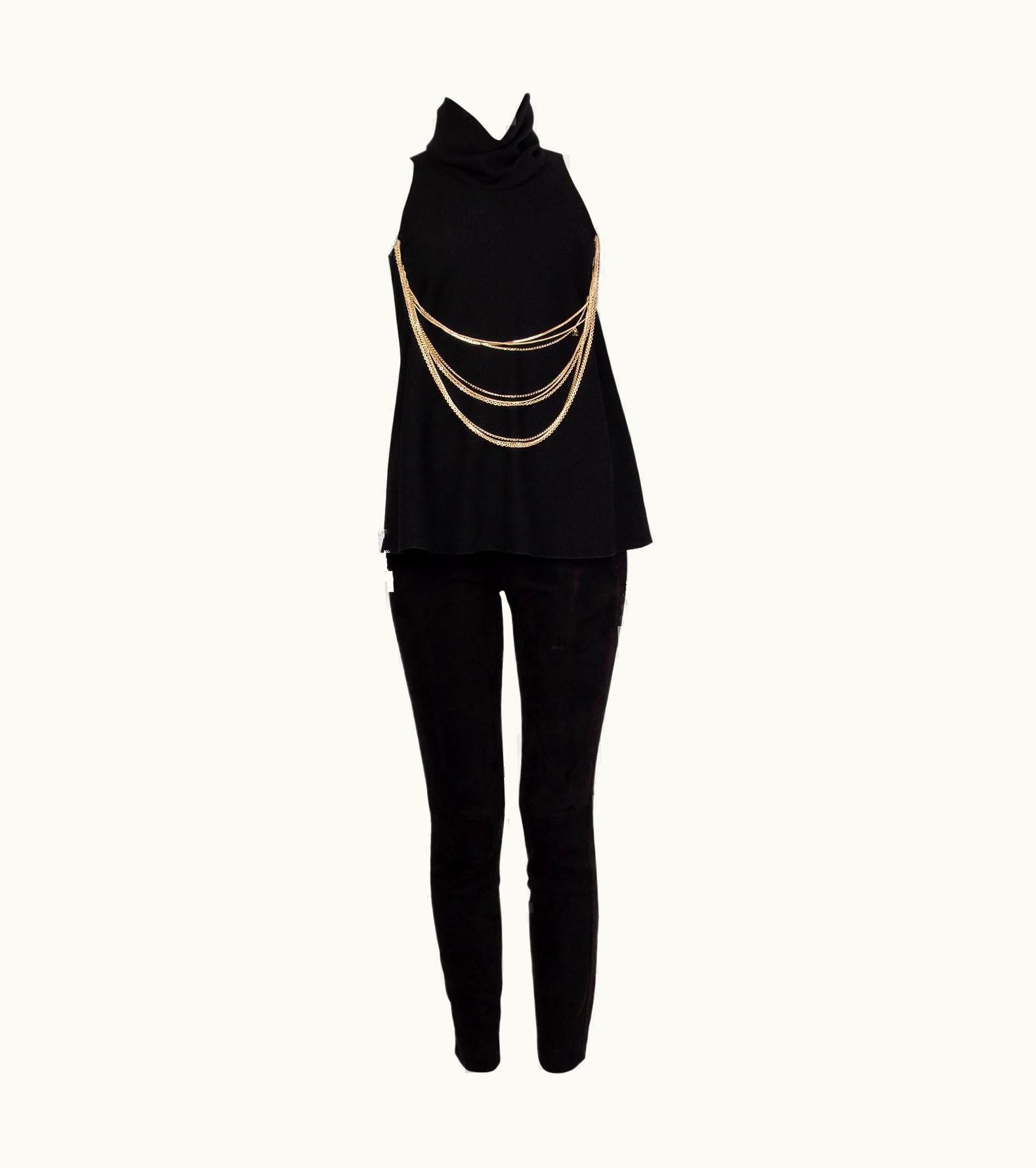 Chanel Chanel Black Wool Chain Sleeveless Turtleneck Shirt Top