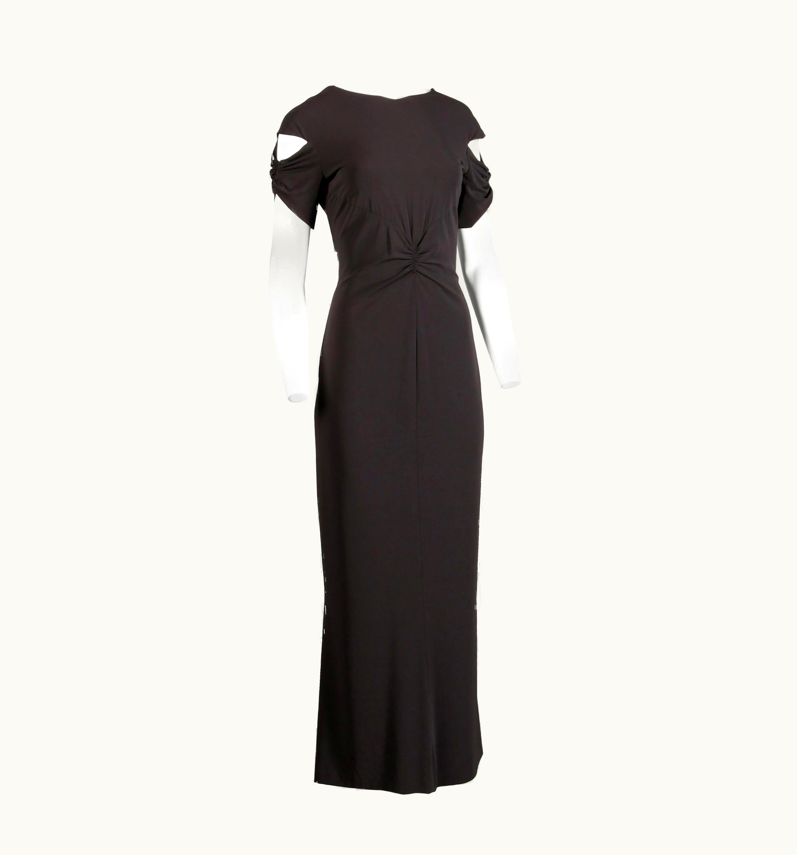 Chanel Chanel Slinky Jersey Knit Evening GownS/S Dress With Cut Out Sleeves And Cc Button