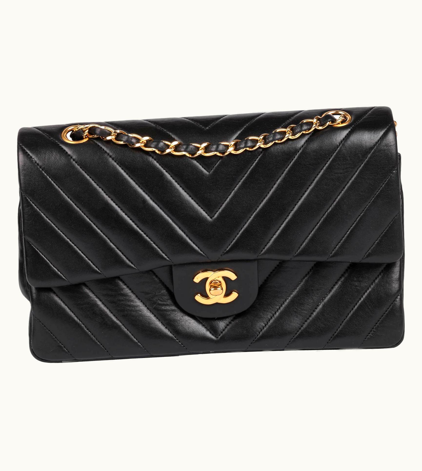 Chanel Chanel Black Chevron Quilted Lambskin Vintage Medium Classic Double Flap Bag