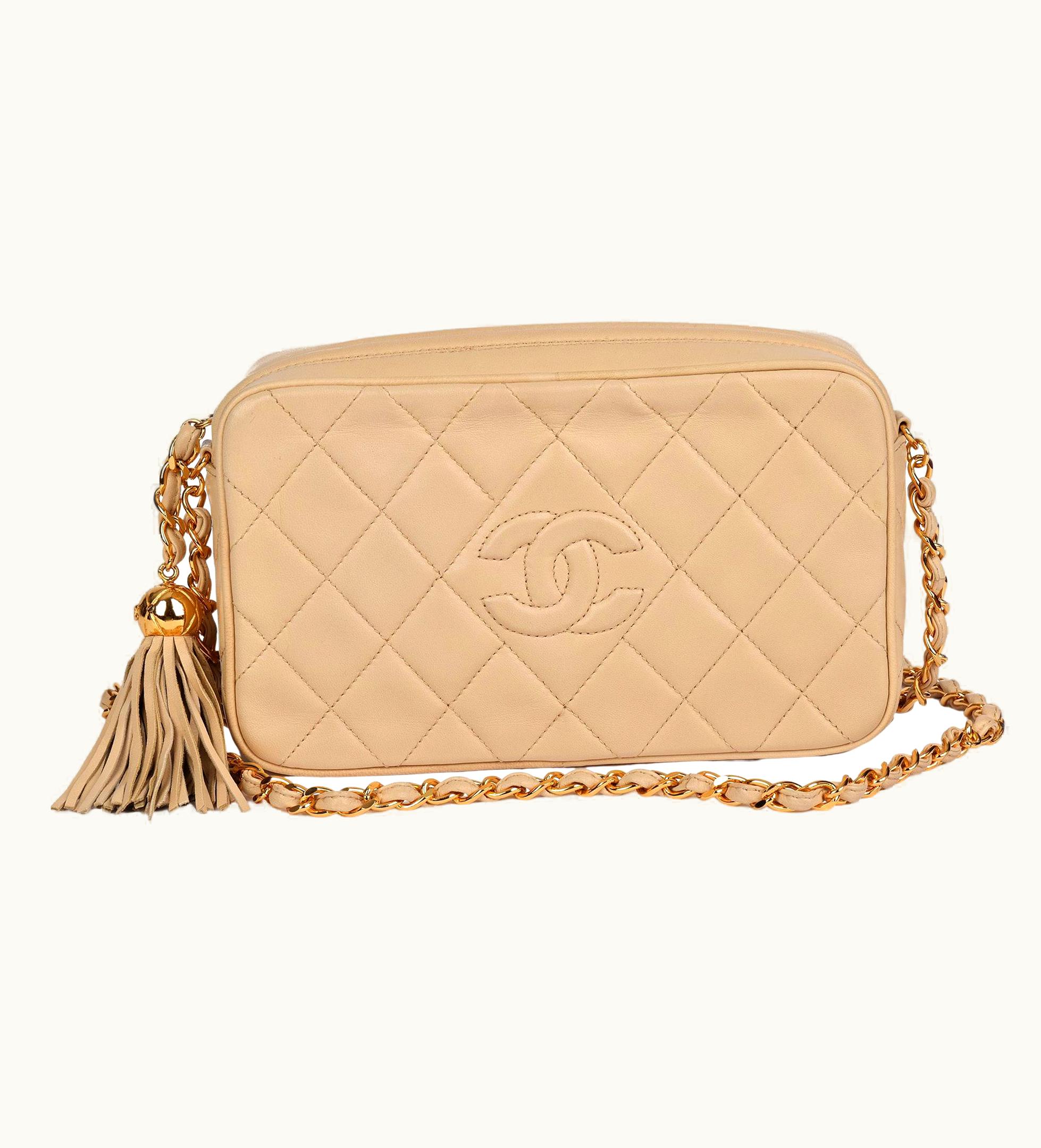 Chanel Chanel Beige Quilted Lambskin Vintage Small Fringe Timeless Camera Bag