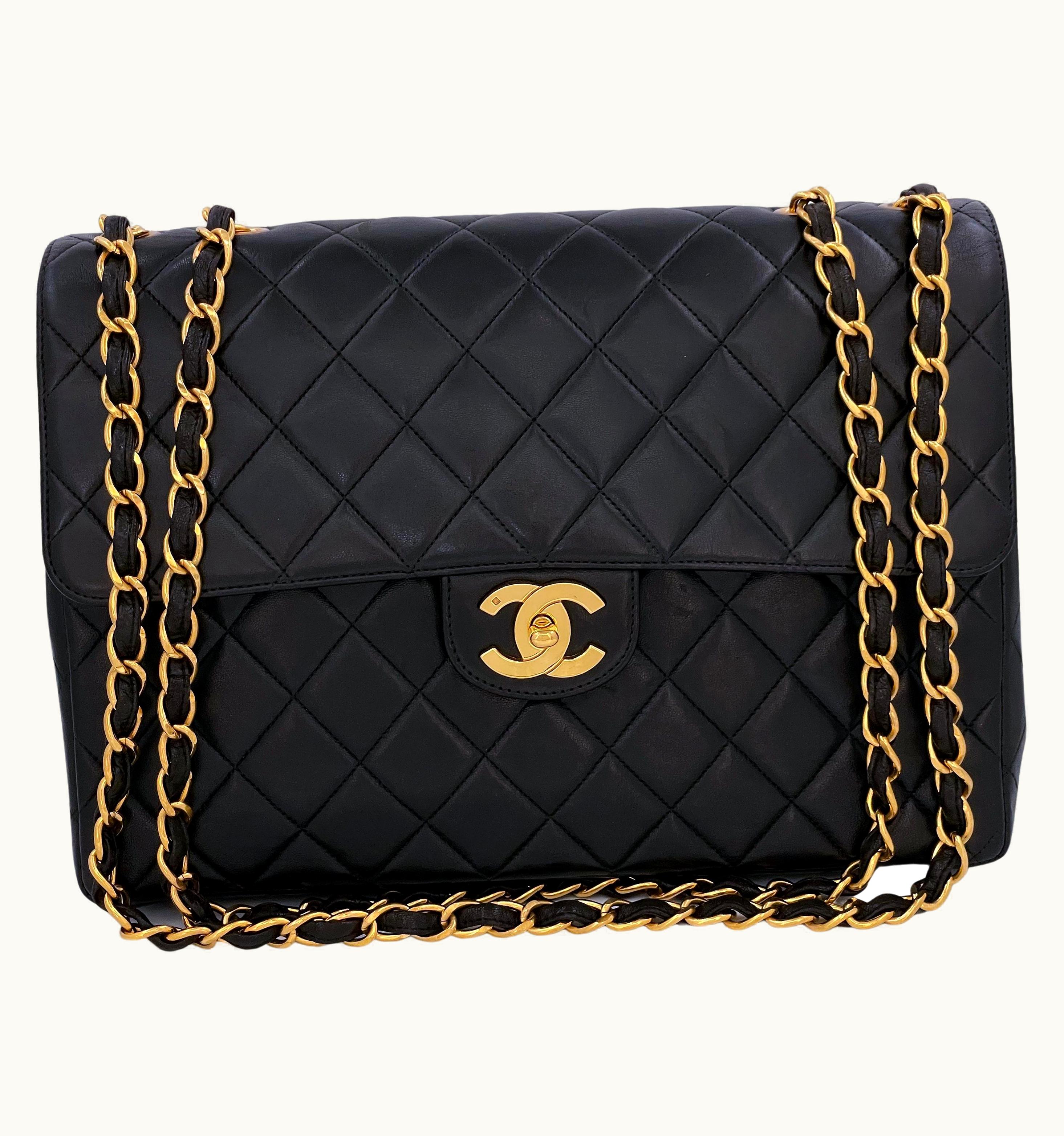 Chanel Chanel Black Vintage Jumbo Classic Flap Bag 24k Ghw Lambskin