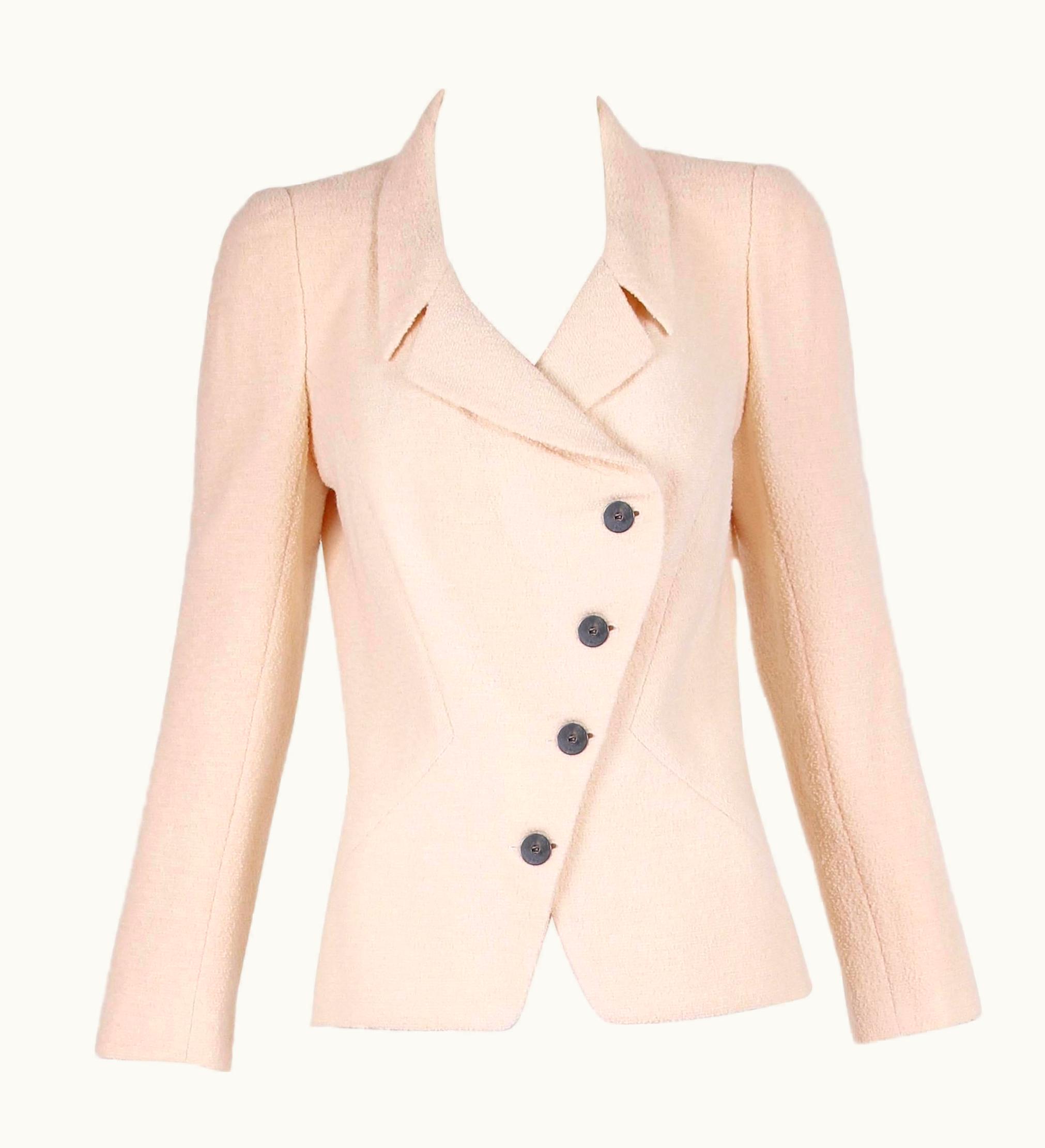 Chanel Chanel Haute Couture Boucle Jacket With Asymmetric Design And Matching Skirt